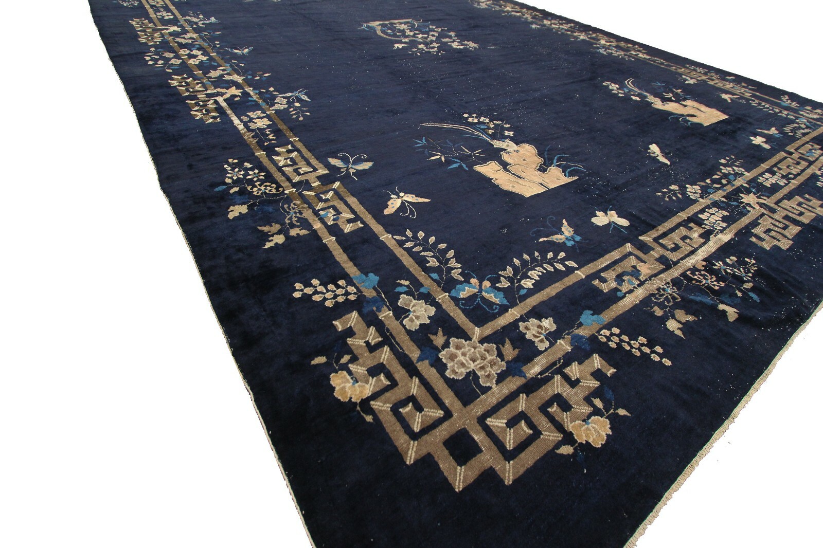 13×19 Rare Antique Chinese Art Deco Handmade Rug Museum Quality Blue c.1870