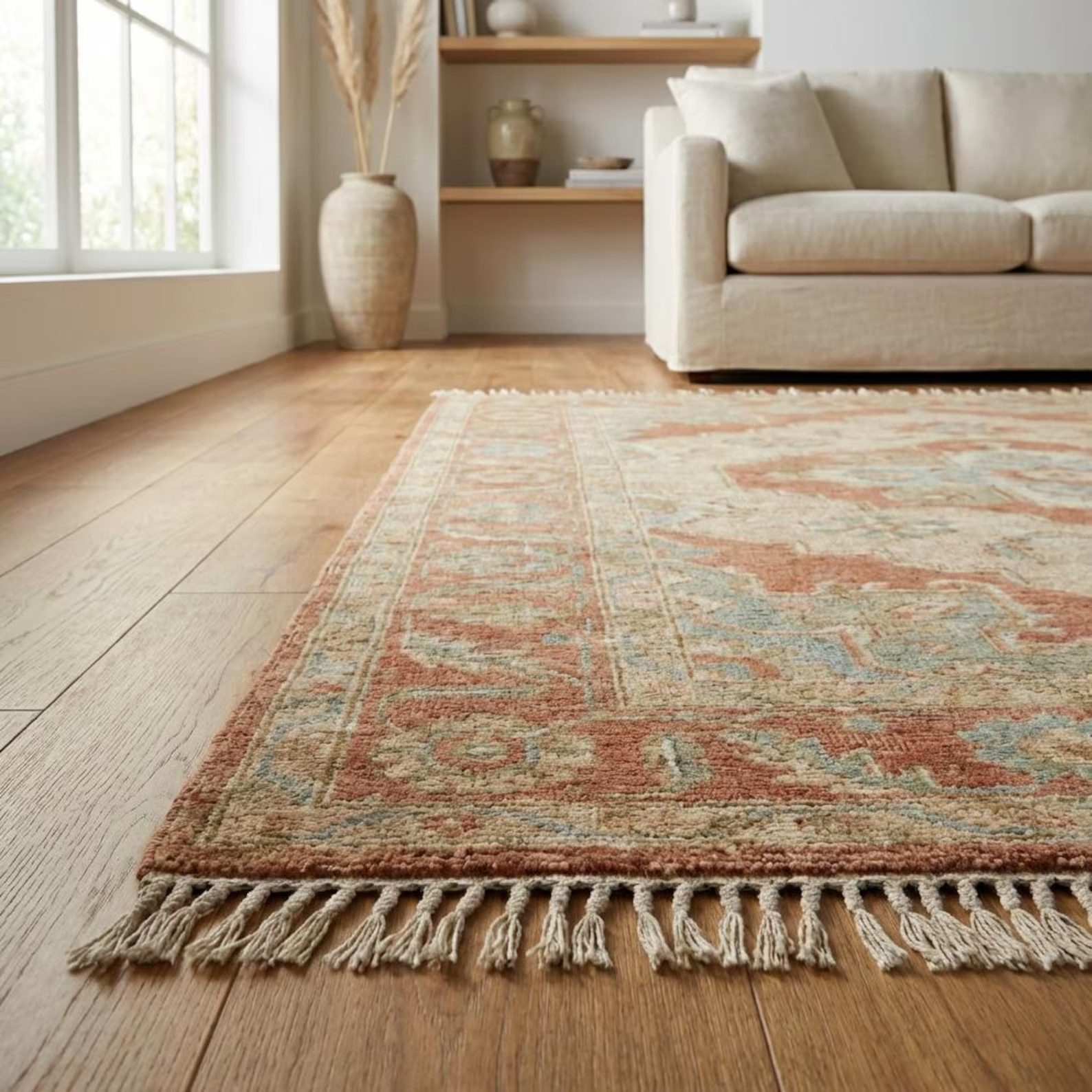 Hand Knotted Oushak Rug, Blue Star Pattern Wool Area Rug, Turkish Style Vintage