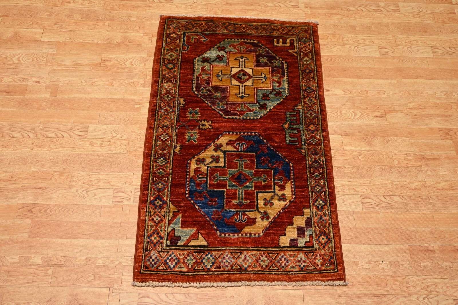 2×3 ft Red Ersari Afghan Hand Knotted Tribal Small Accent Rug