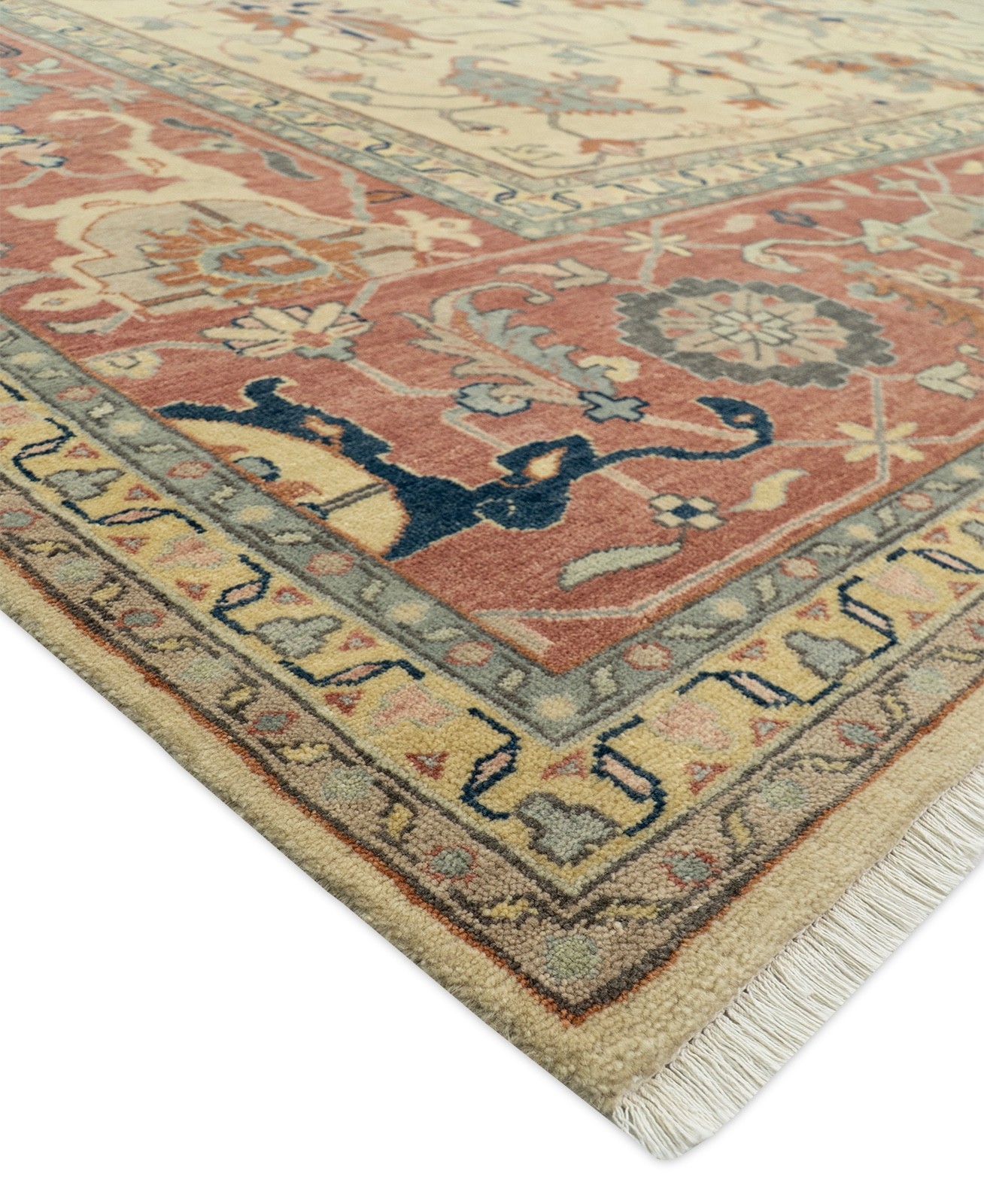 14×18 Wool Rug Oversized Hand knotted Beige Floral Palace Size Vintage Area Rug