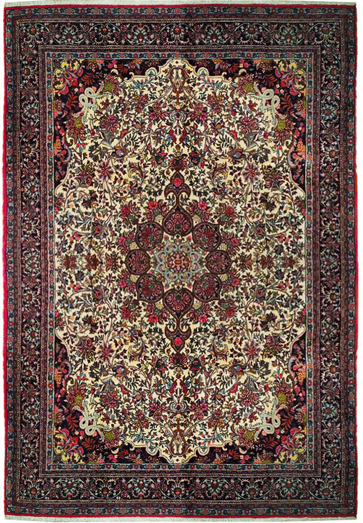 7 x 10.7 Ivory Fine Perrsian Floral Bijaar Rug 72408