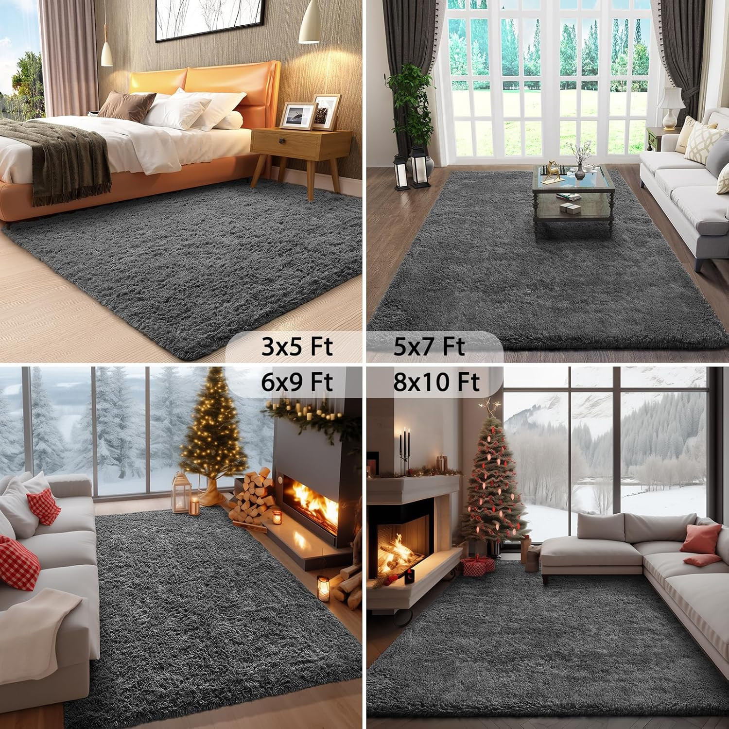Ophanie Area Rugs for Bedroom Living Room, Grey Fluffy Fuzzy Shag Shaggy Soft Pl