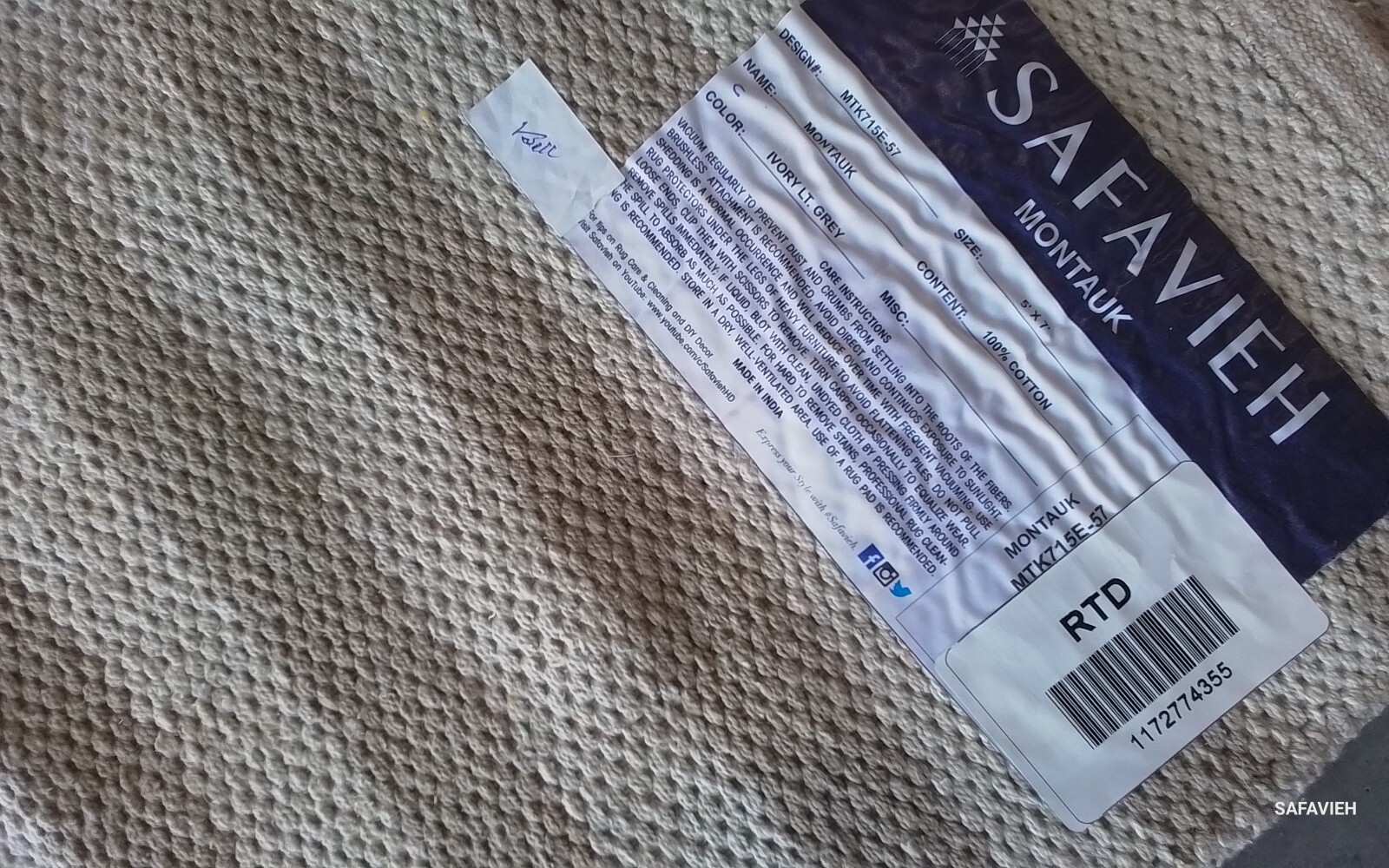 IVORY / LIGHT GREY 5′-0″ x 7′-0″ Flaw in Rug Reduced Price 1172774355 MTK715E-57