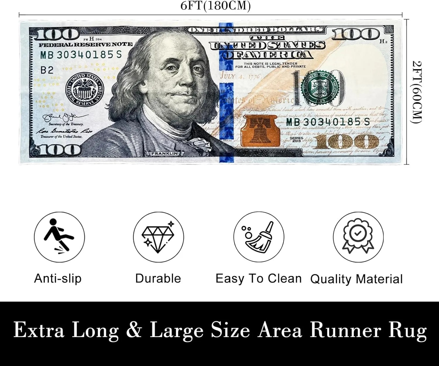 100 Bill USA Money Throw Accent Area Rug Large Floor Carpets Mat Non Slip