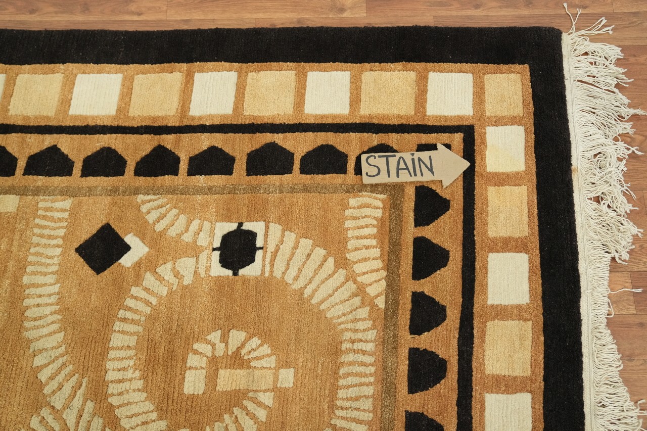 15×11 Rust Ivory Modern Geometric Hand-Knotted Wool Nepalese Area Rug