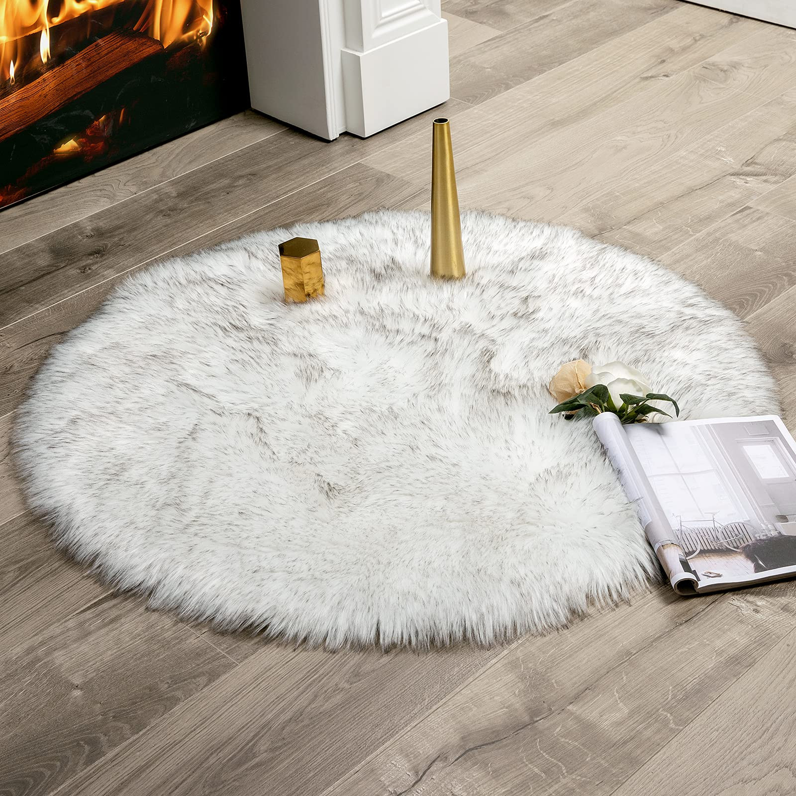White/Gray Fluffy Faux Fur Sheepskin Shag Area Rug Soft Runner Rectangle/Round