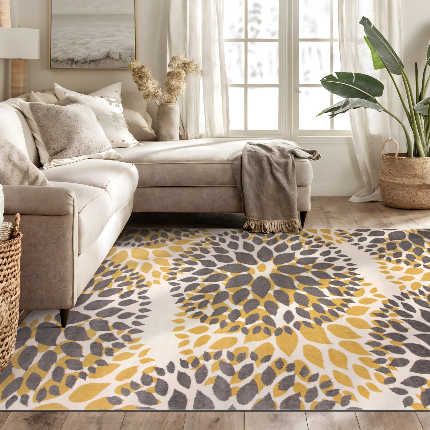 Rugshop Area Rugs Modern Floral Circles Carpet Woven Rug Rugs for Sale 5X7 Rug