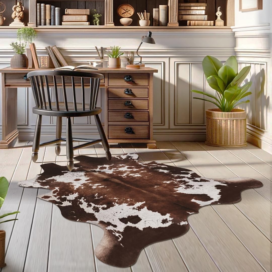 Faux Cowhide Cow Print Rug: 4.6 x 5.2 Feet Cow Hide Animal Print Area Carpet …