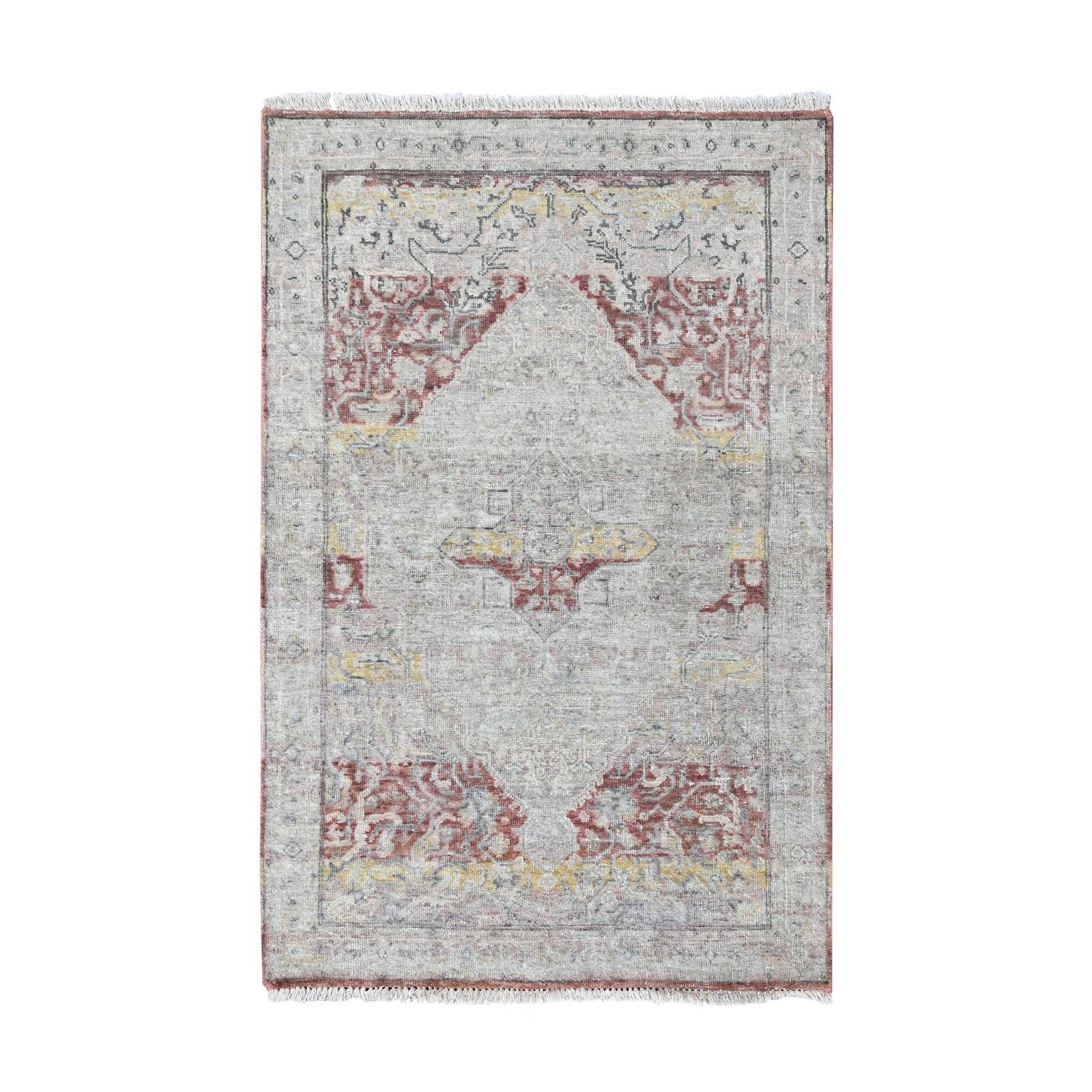 Hand Knotted Rug 3’x4’10” Ivory Medallion Design Wool Ziegler Mahal Oriental