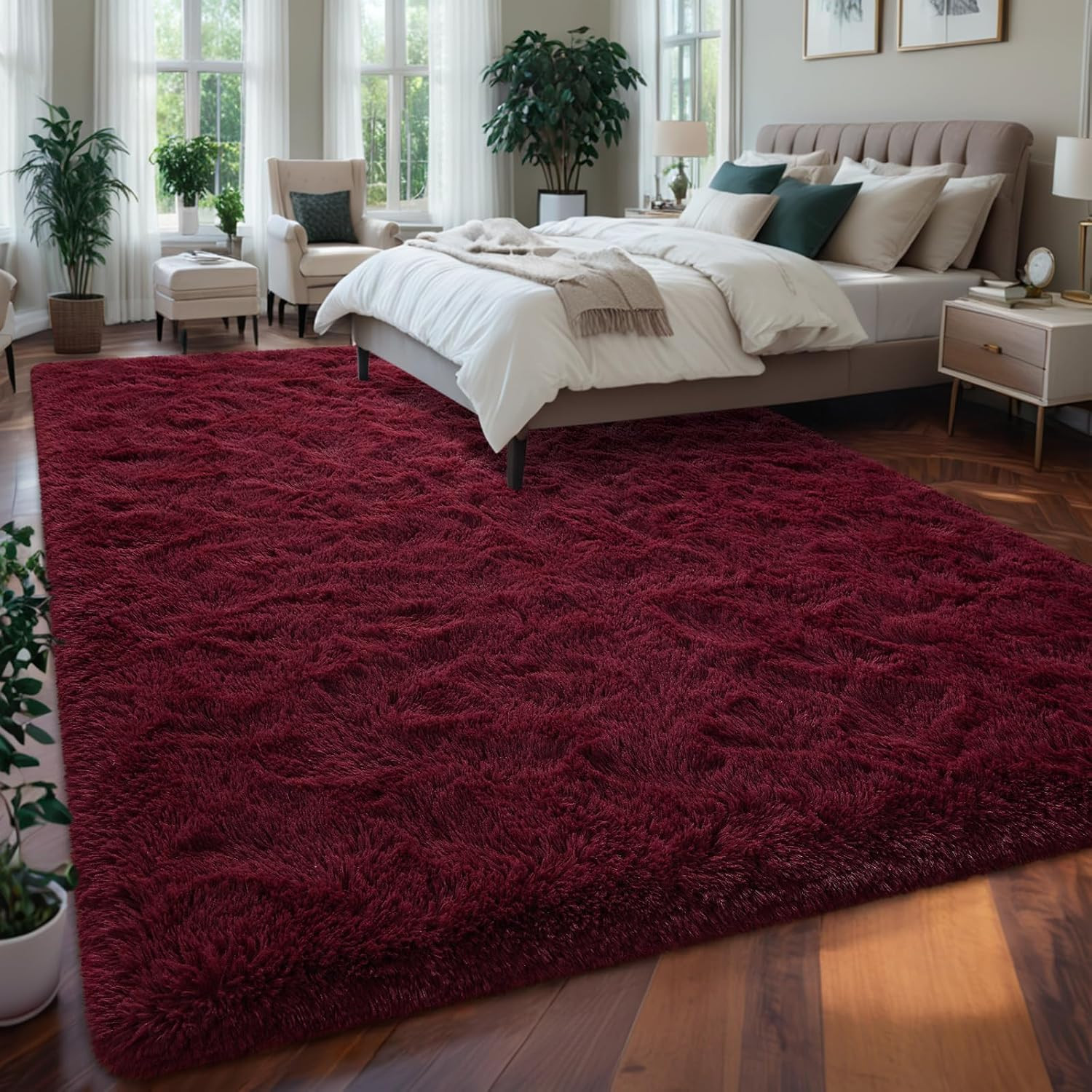 Nuttumico Extra Large Burgundy Fluffy Area Rugs for Living Room, 8X10 Feet Ul…
