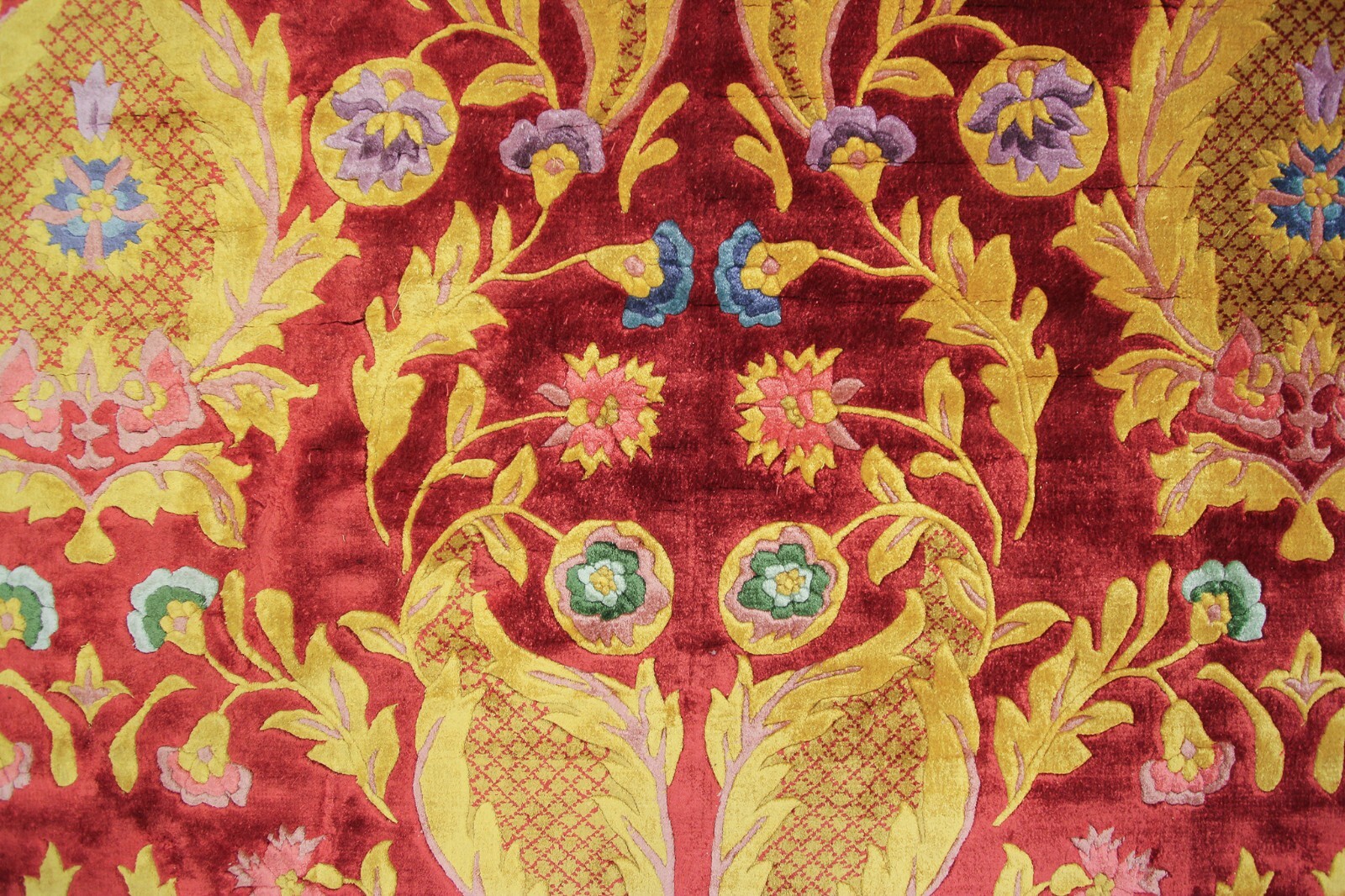 5×8 Vintage Art Nouveau Chinese Handmade Silk Rug Red Art Deco c.1965