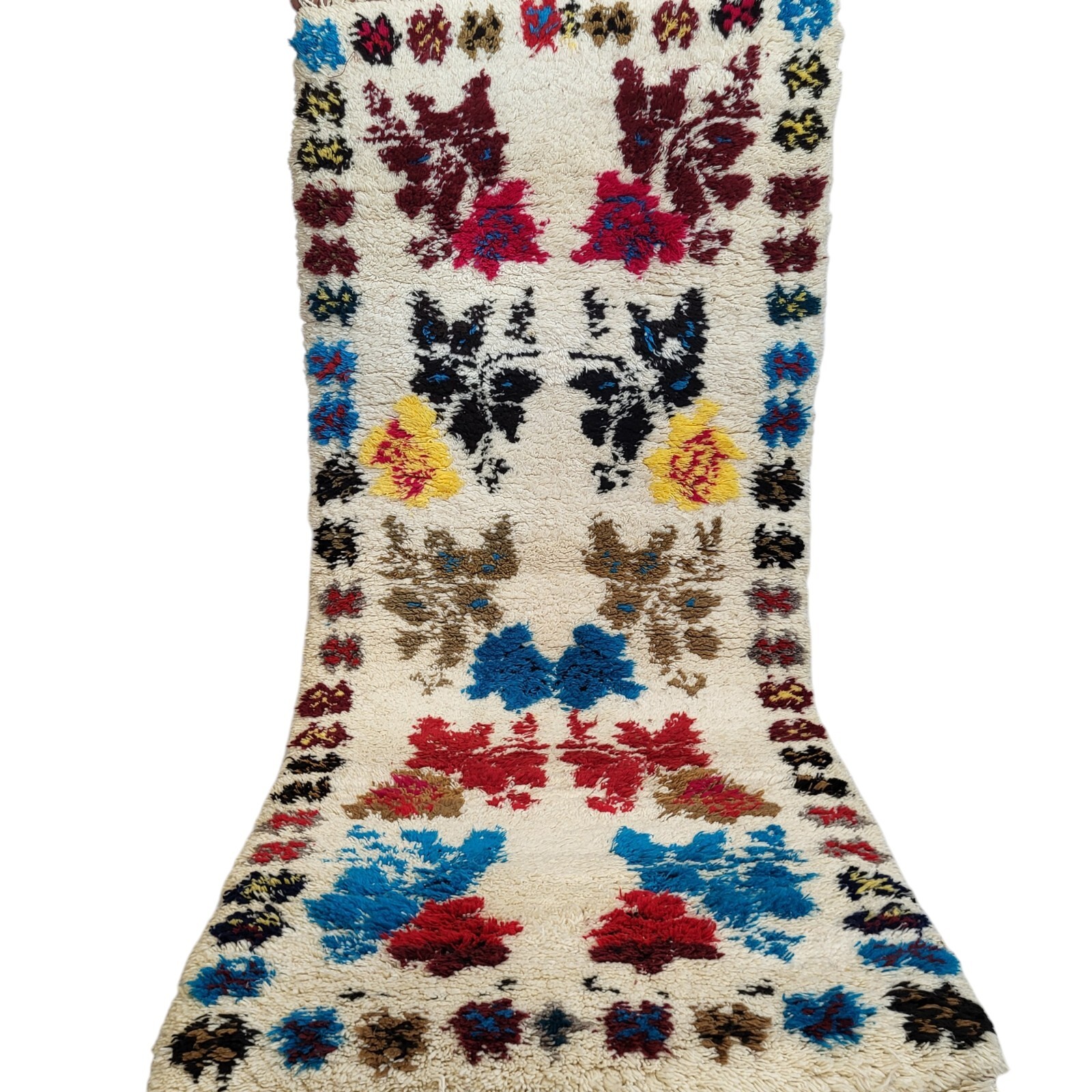 Vintage Handmade Moroccan Berber Rug Wool Floral Red Blue Yellow Tribal Carpet