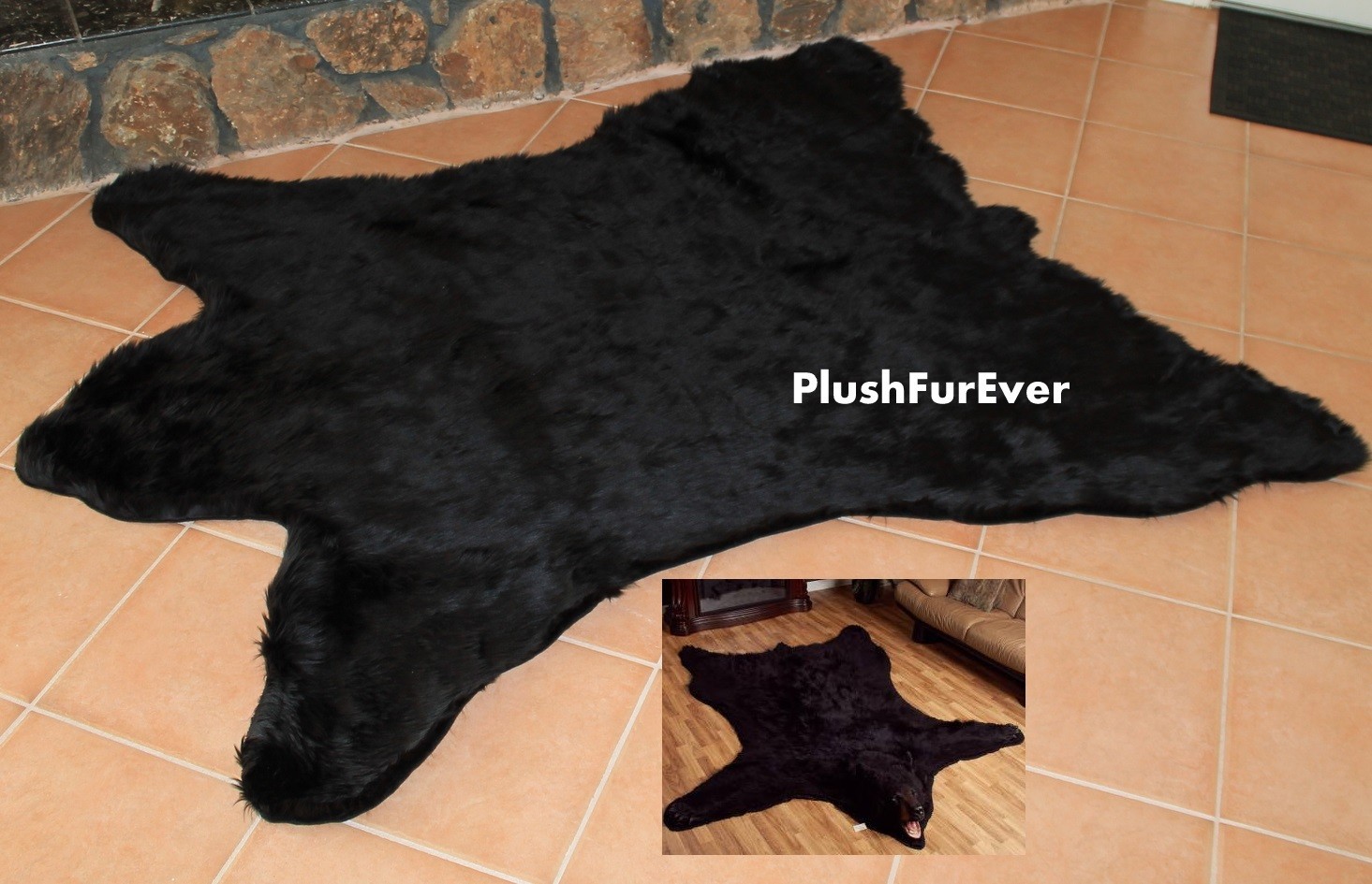 Large 6′ California Black Bearskin Rug Handmade USA Suede Backing Realistic 006