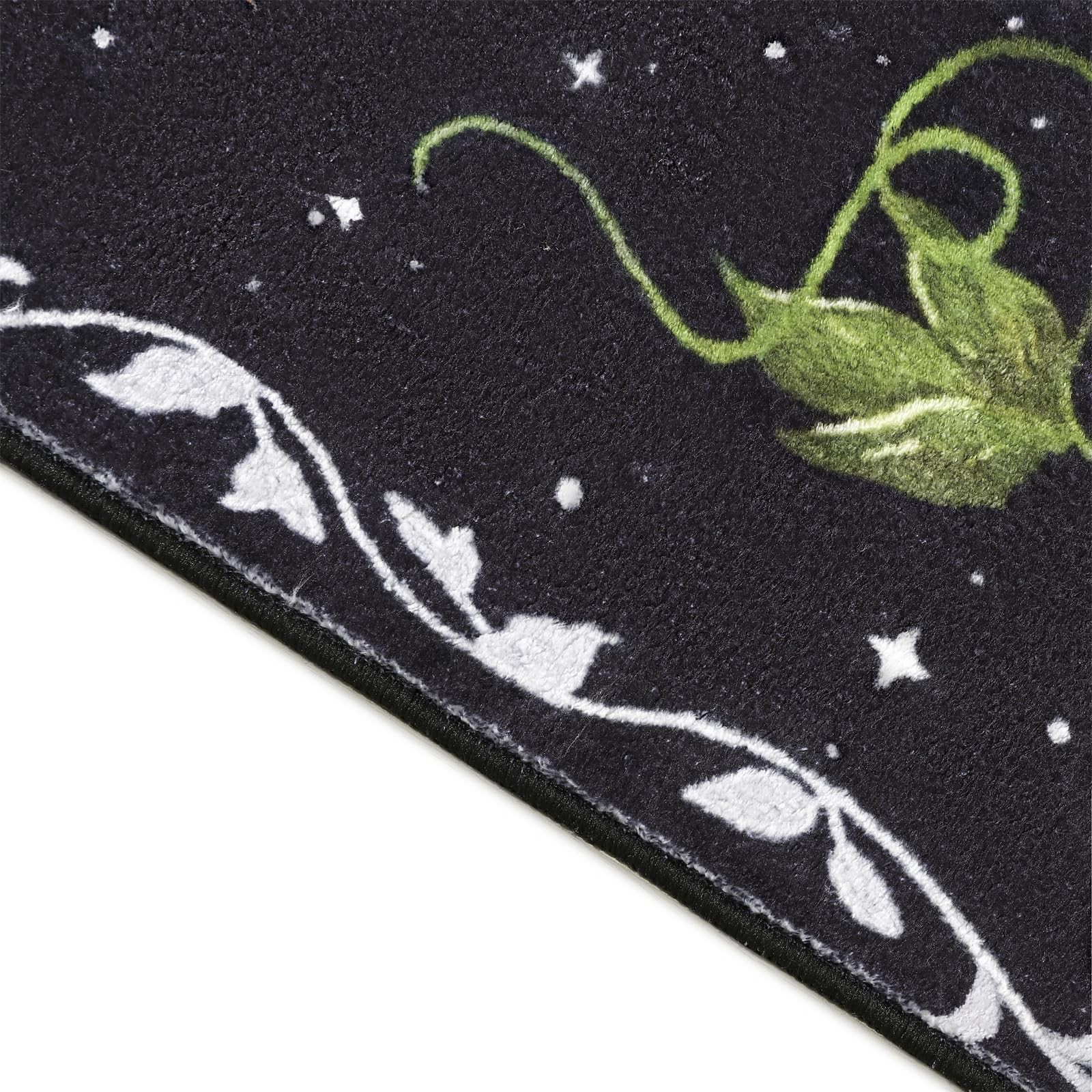 Ultra Thin Moody Black Floral Rugs Washable, Boho Cute Aesthetic Bedroom Rugs…