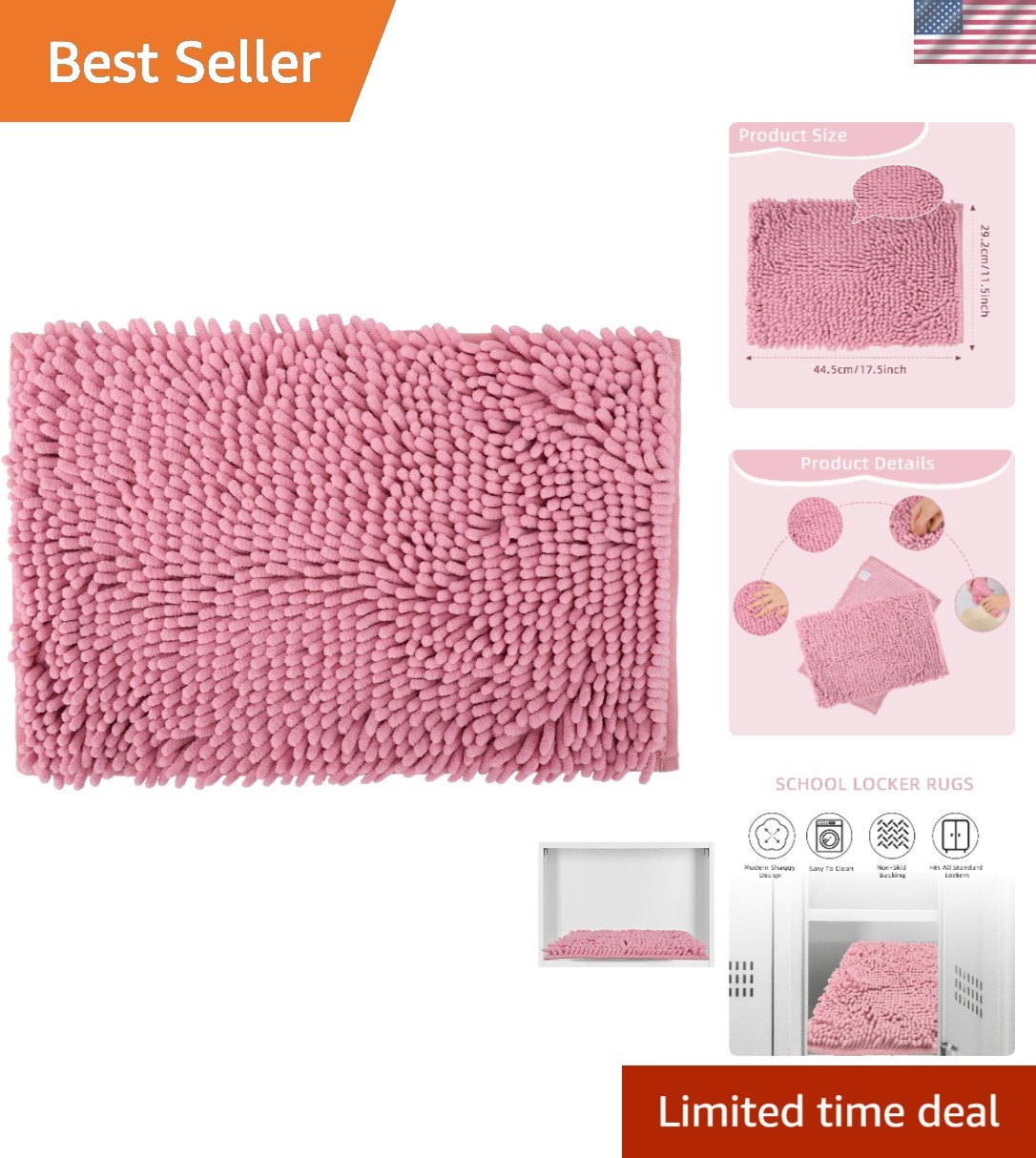 Cozy Chenille Locker Rug in Pink – Perfect Decor for School Lockers, 11.5 x 17.5