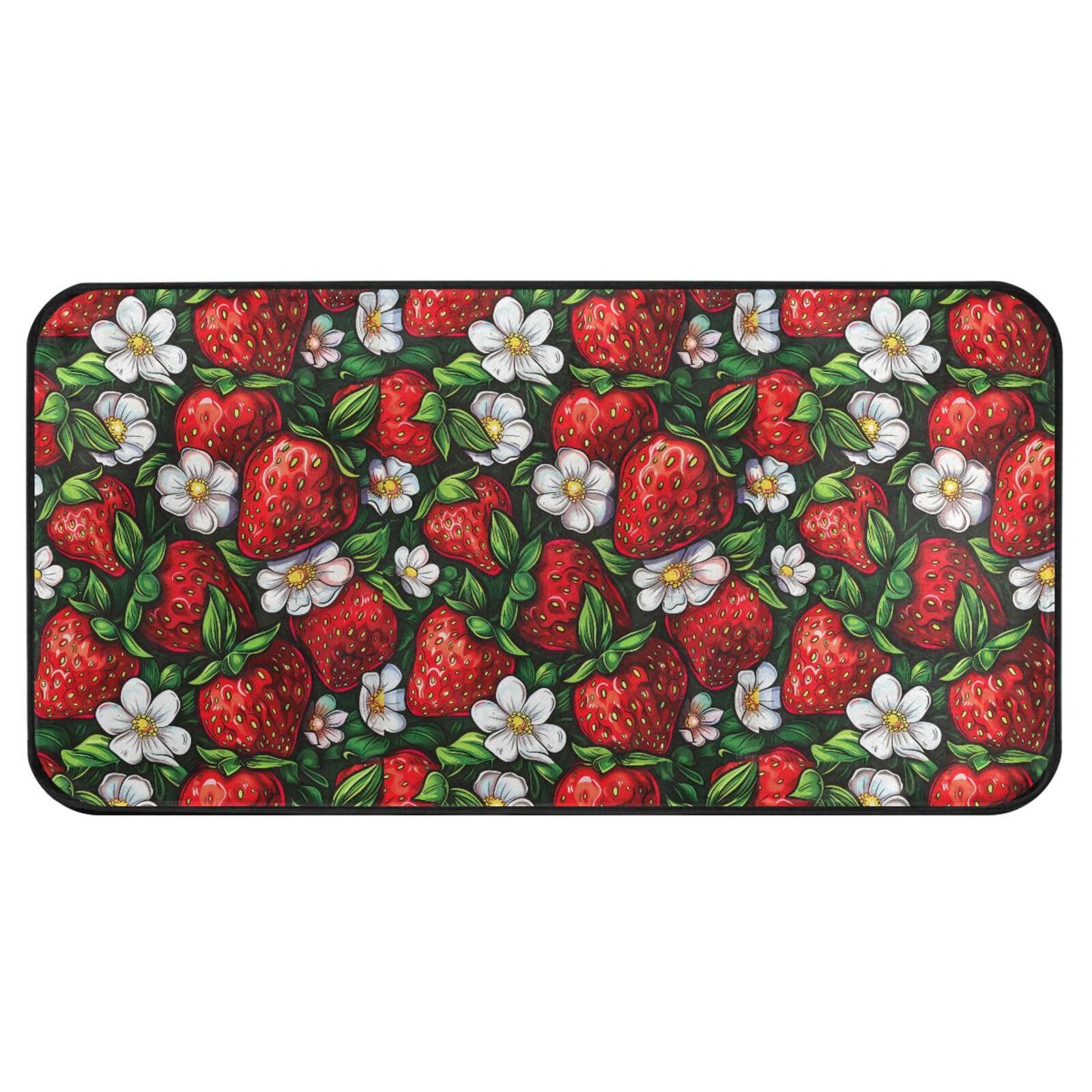 Kitchen Mats, Cute Strawberry Cherry and Flower Floor Mat for Kitchen, Bathro…