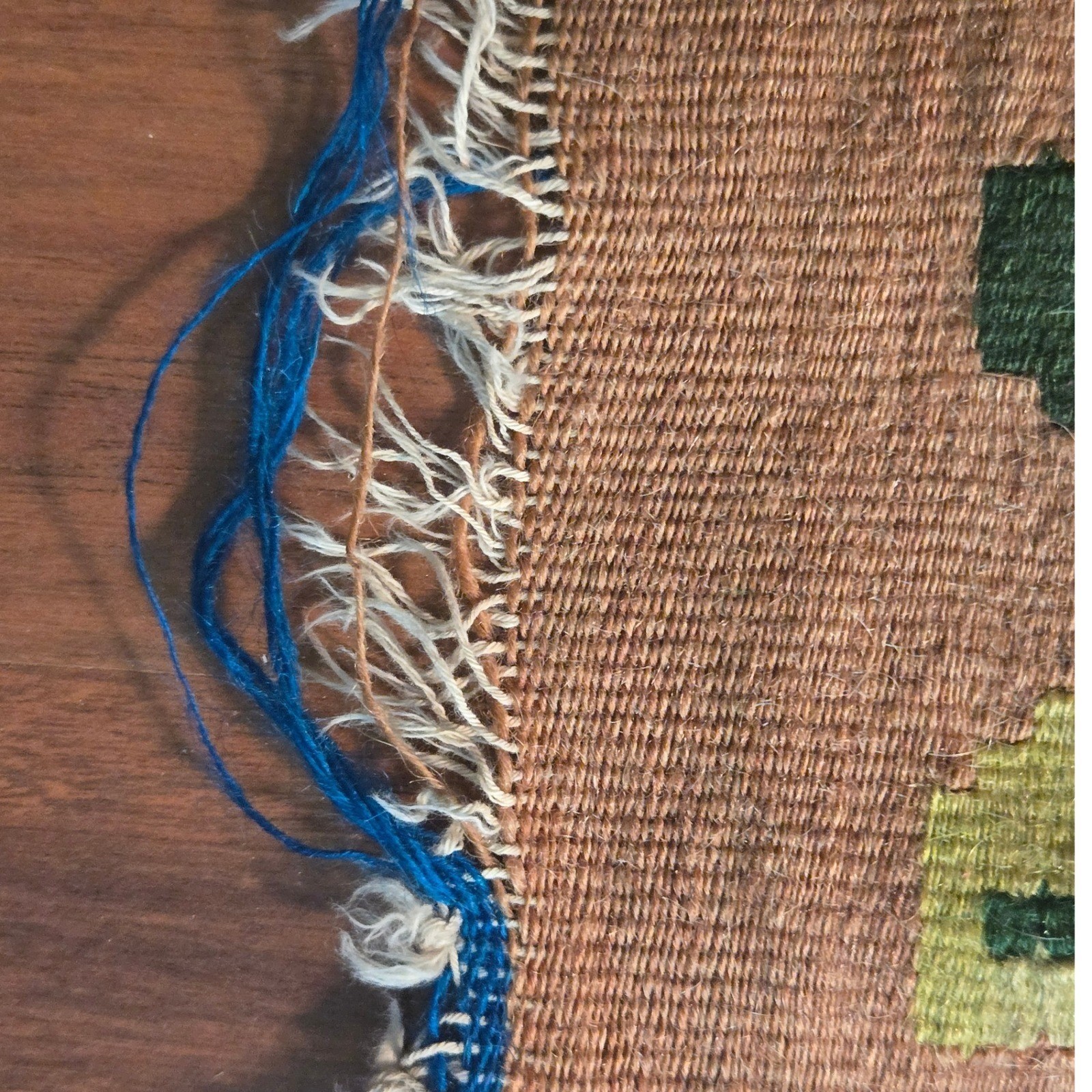 Vintage Handwoven Kilim Rug Floral Medallion Turquoise Tan Boho Flatweave Fringe