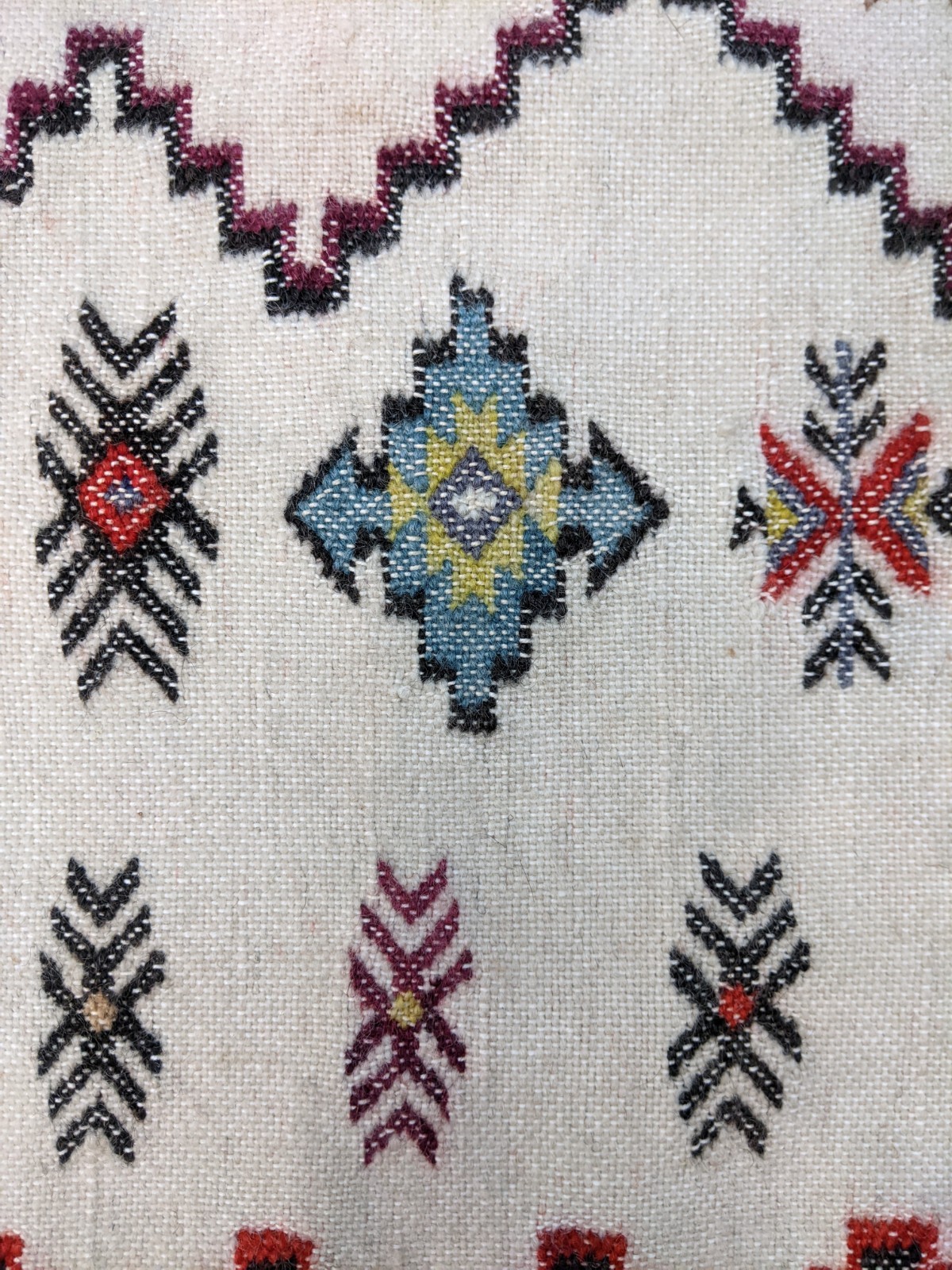 Vtg Hand woven Rug 58″ X 22″ Wool Natural Geometric Moroccan Turkish Greek Kilim