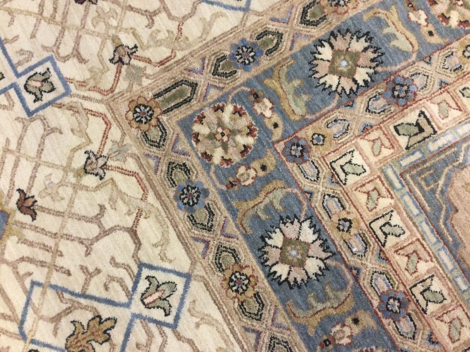 12’ X 15’ Light Blue Beige Oversized Geometric Hand Knotted Oriental Rug Wool