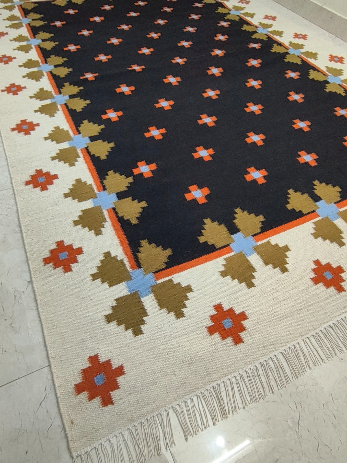 Flatweave Floral Kilim Wool Area Rug Geometric Modern Living Room Rugs Runner