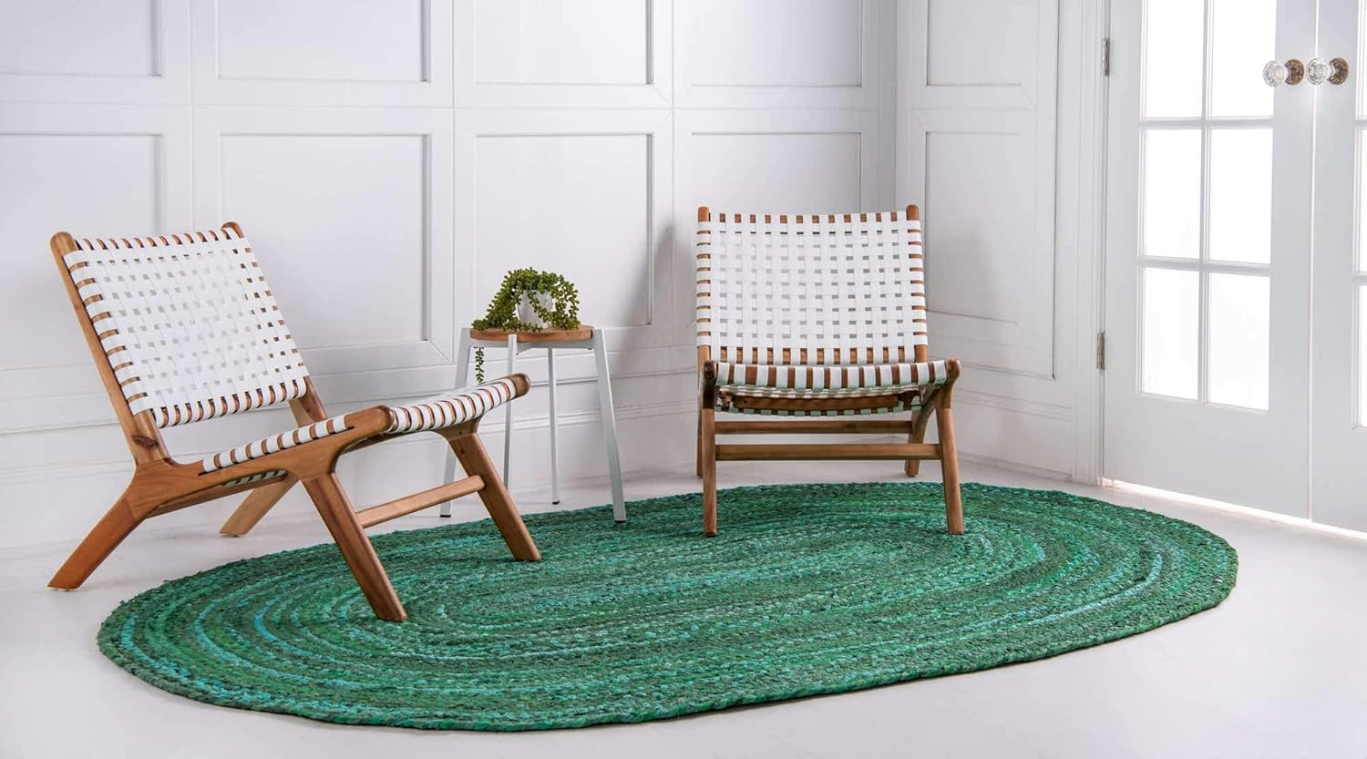Braided Chindi Oval Area Rug – Green & Hunter Green (5’1″ x 8′)