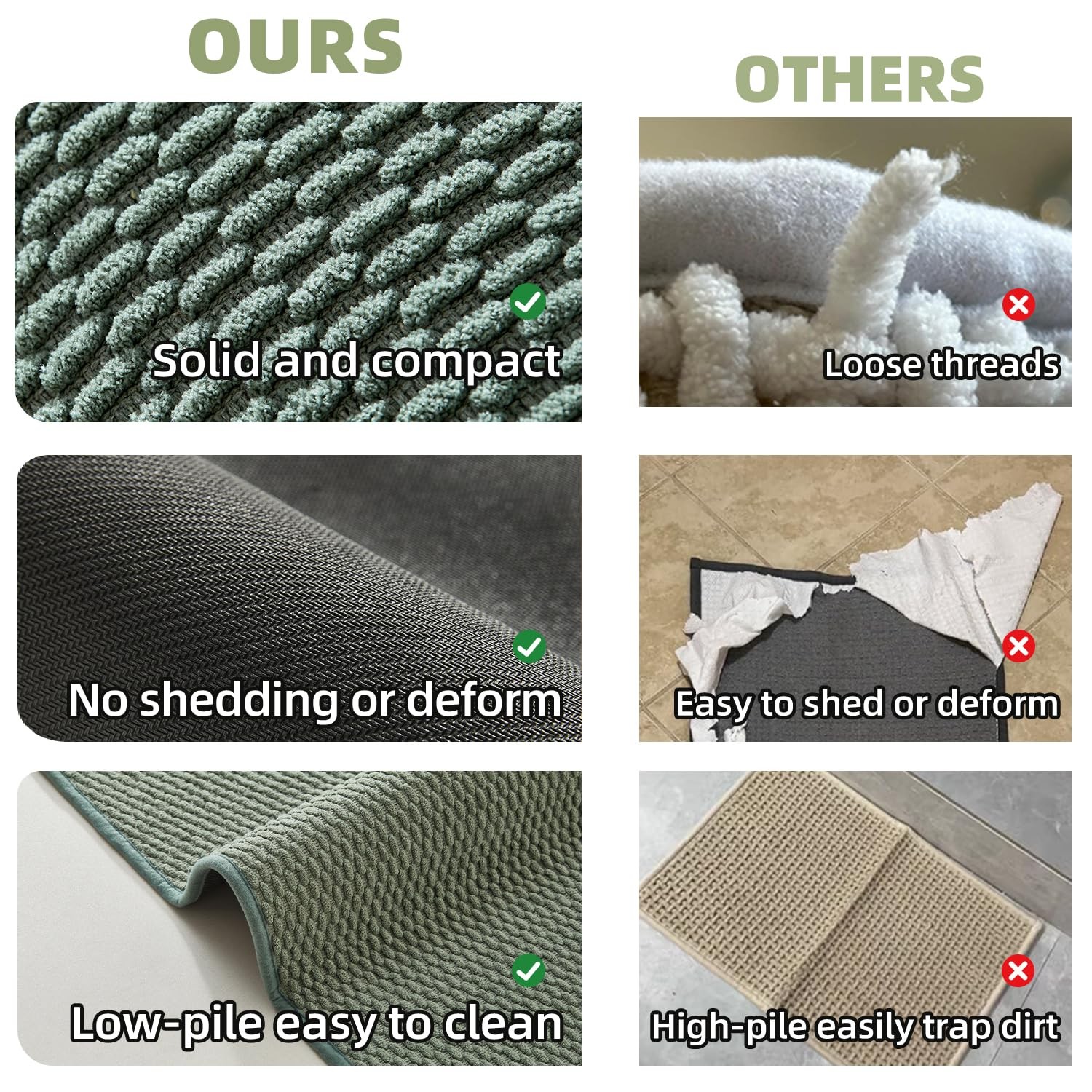 TYUU Large Sage Green Non-Slip Bath Rug – 36″x60″ Washable, Absorbent Mat