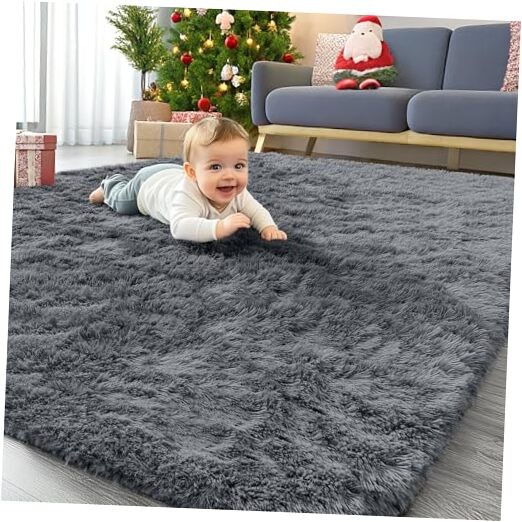 Area Rugs for Living Room Bedroom, Machine Washable Soft Fluffy 4×5.9 ft Grey