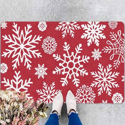 InterestPrint Christmas Red Door Mat Xmas 24″x16″inch Christmas Snowflakes Snow