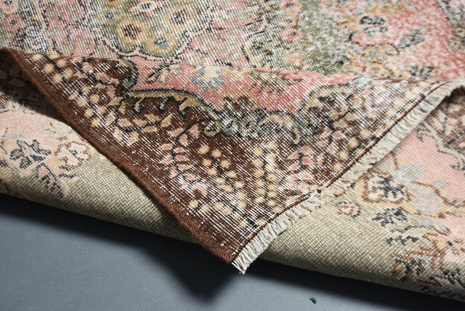 Vintage Rug, Area 3,9×6,9 ft Turkish Rug, Brown Camouflage Wool Rug