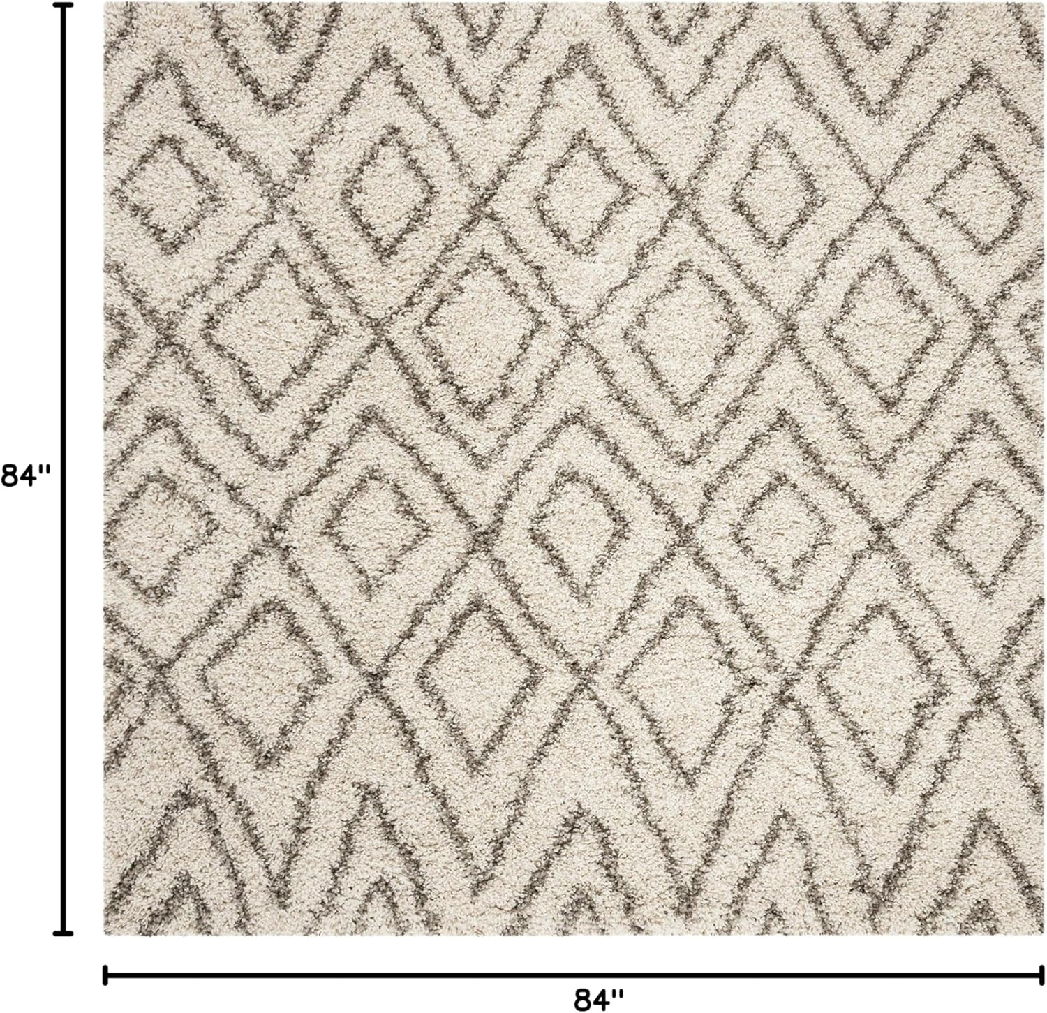 Hudson Shag 7′ Square Area Rug – Ivory & Grey Moroccan Design, Easy Care