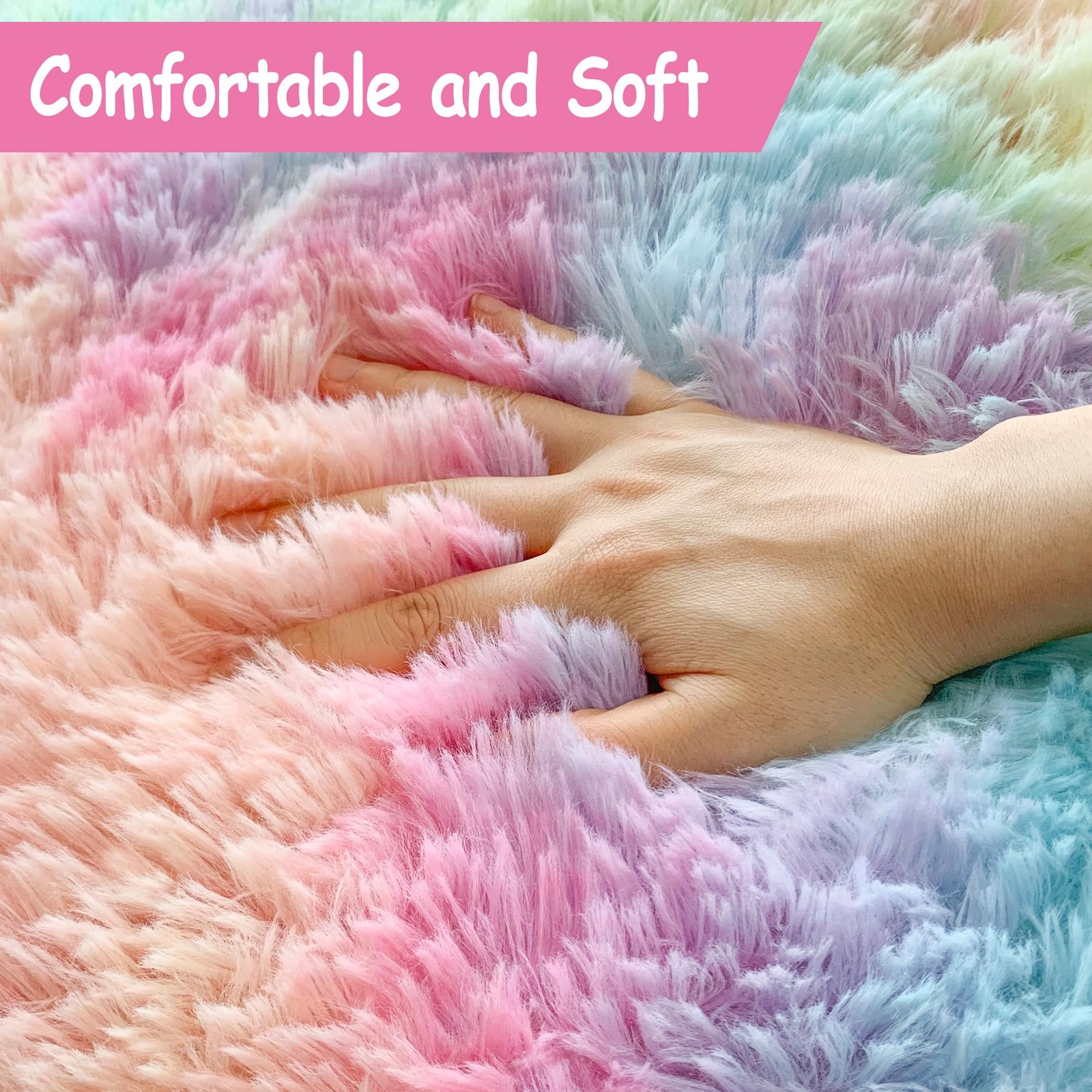 2×3 Small Area Rug Unicorn Rainbow Rugs for Girls Bedroom Soft Fluffy Shag Fu…