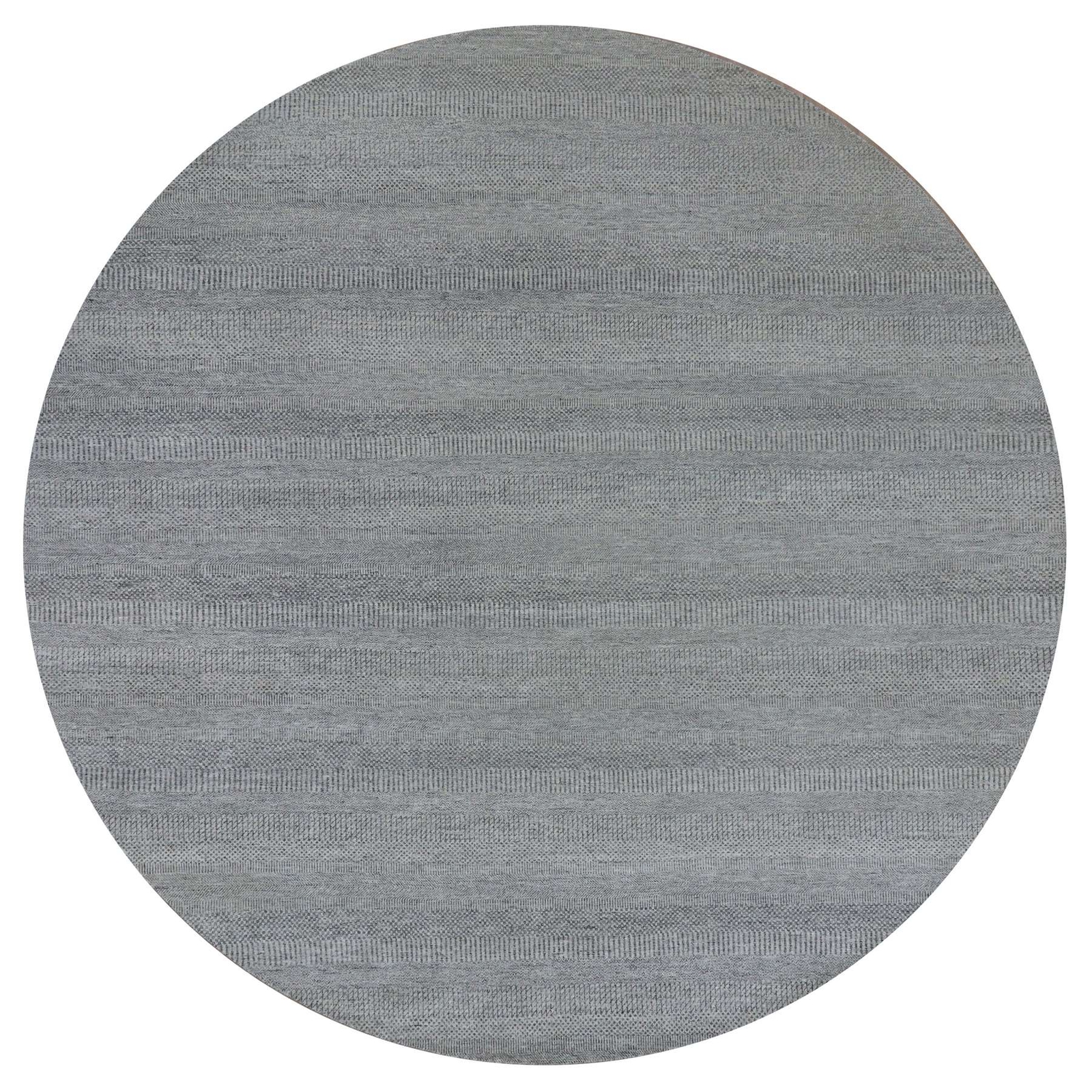 12’x12′ Shower Gray Undyed Wool Grass Design Hand Knotted Round Rug R79861
