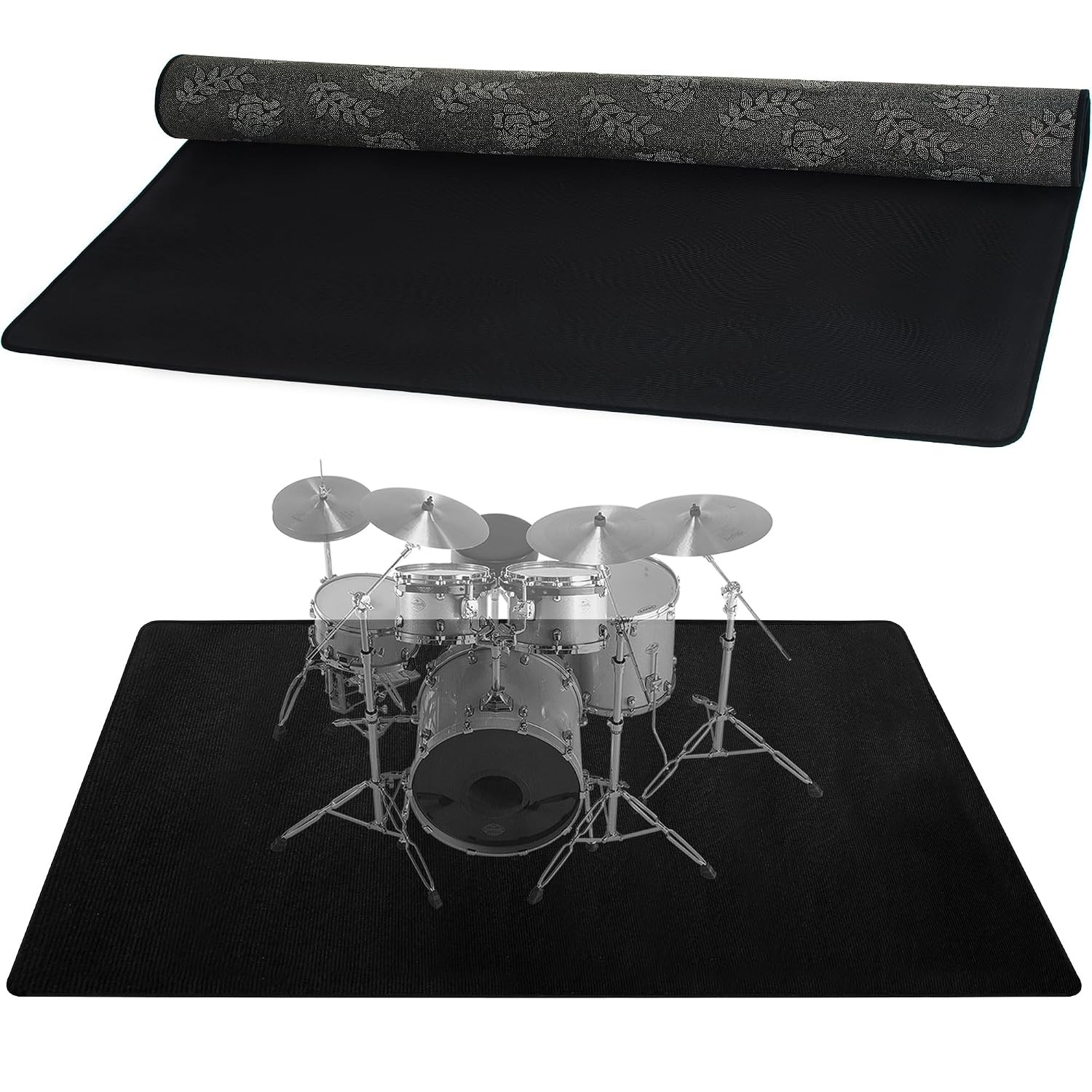 5x6ft Black Drum Rug Non Slip Noise Reduction Music Mat Carpet Gym Exercise Rug
