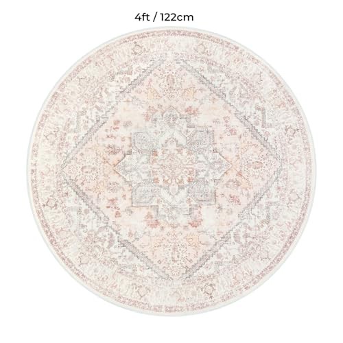 Pink Round Rug 4ft – Machine Washable Circle Rug for Living Room, Non