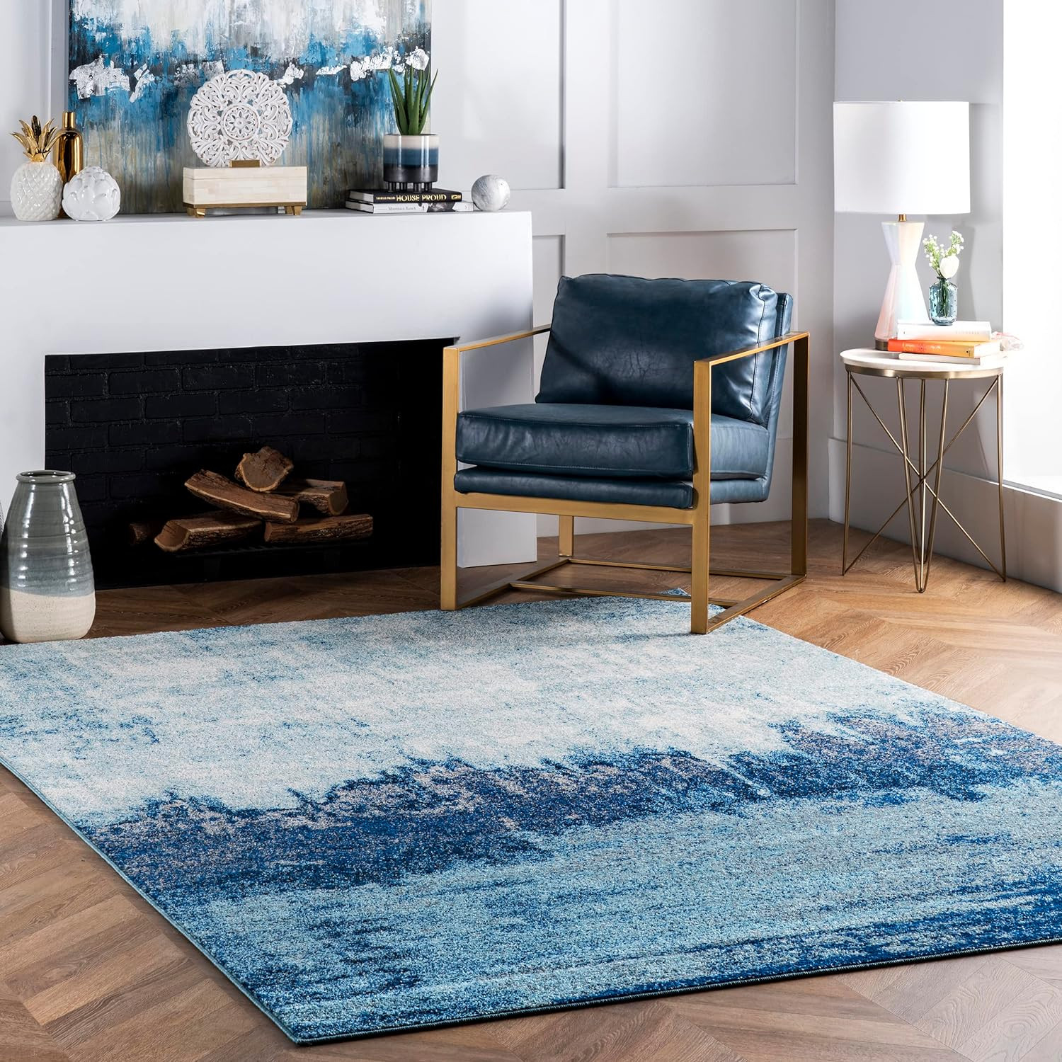 Alayna Abstract Waterfall Area Rug, 5X7, Blue