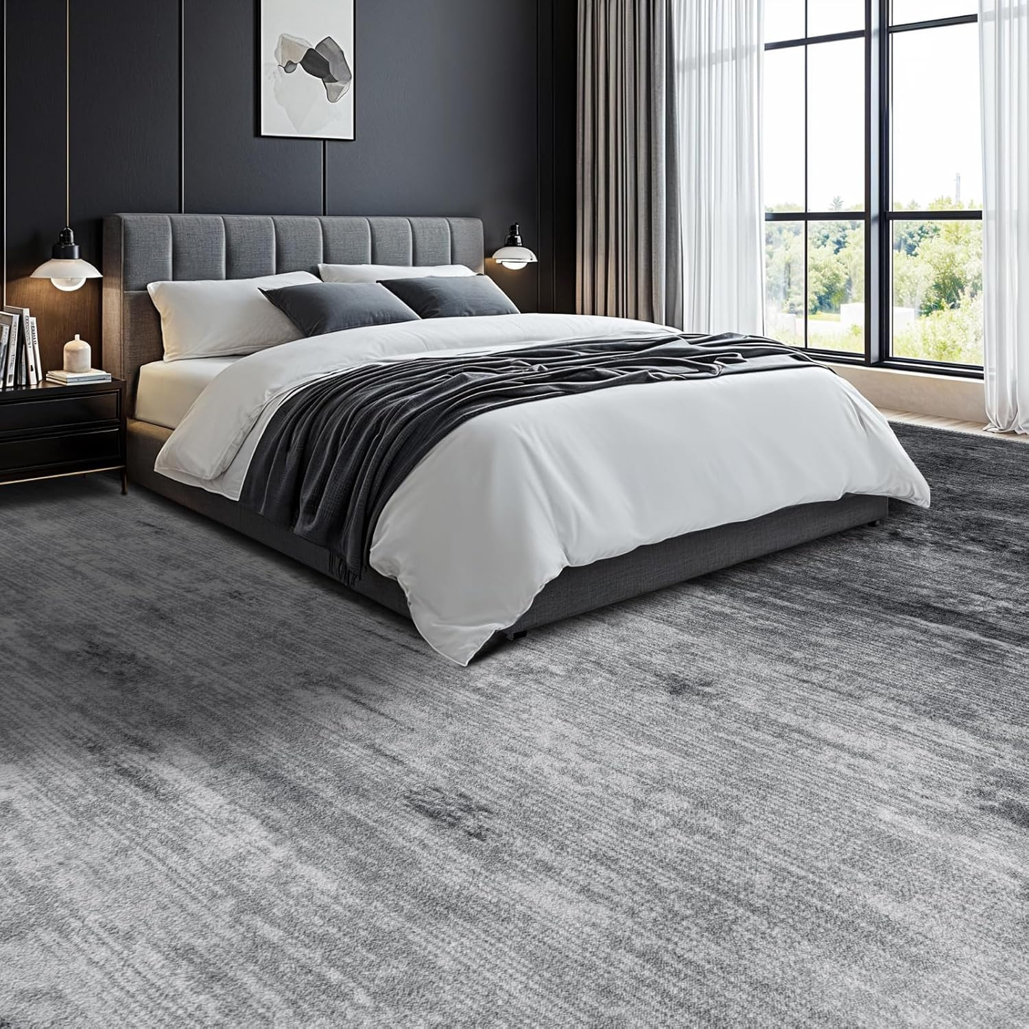 8X10 Washable Area Rug – Stain Resistant Non-Slip Boho Vintage Gray Rug