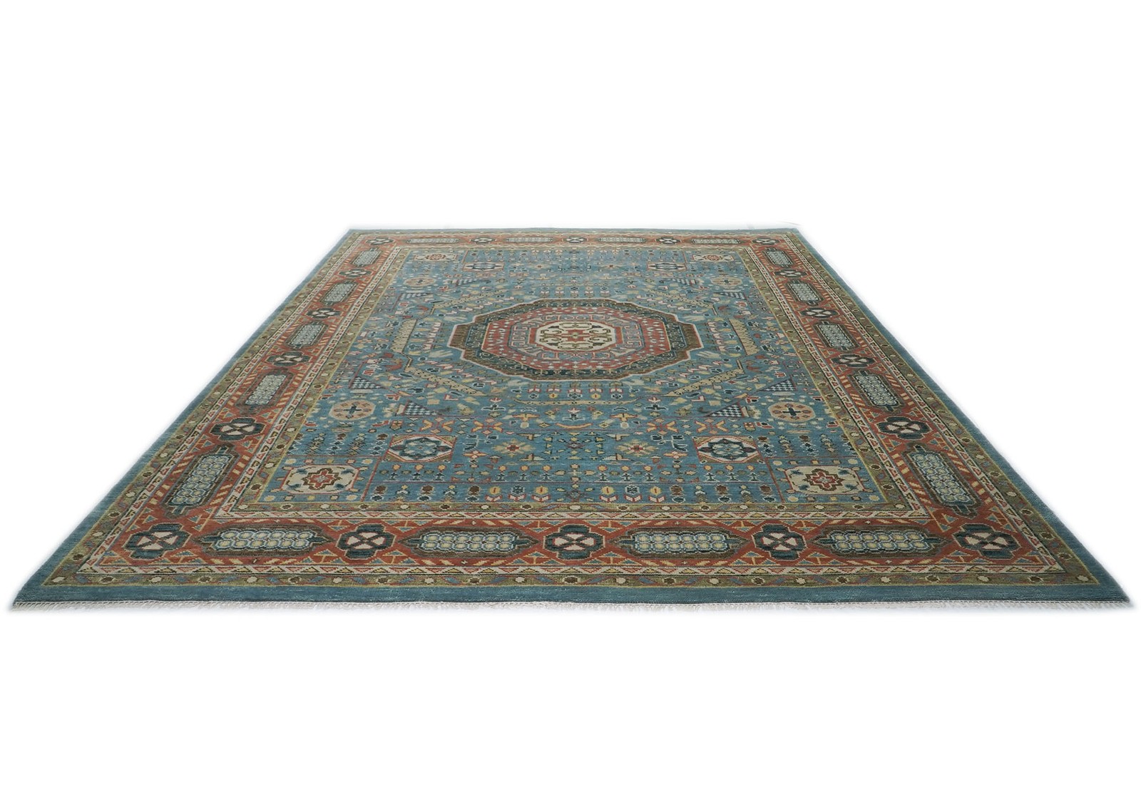 11’10”x15’1” Hand Knotted Wool Blue Oushak Traditional Rug