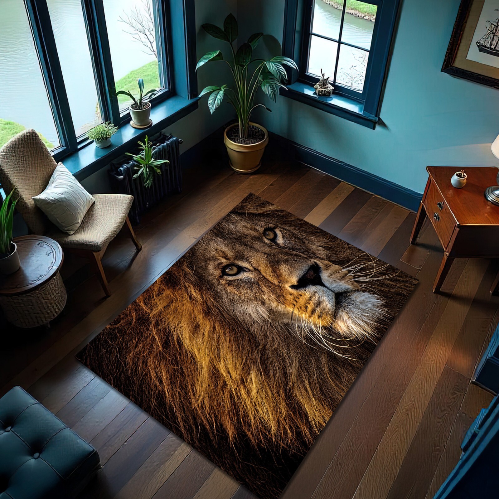 Lion Print Rug Wild Animal Carpet Jungle Safari Floor Mat Bold Decor