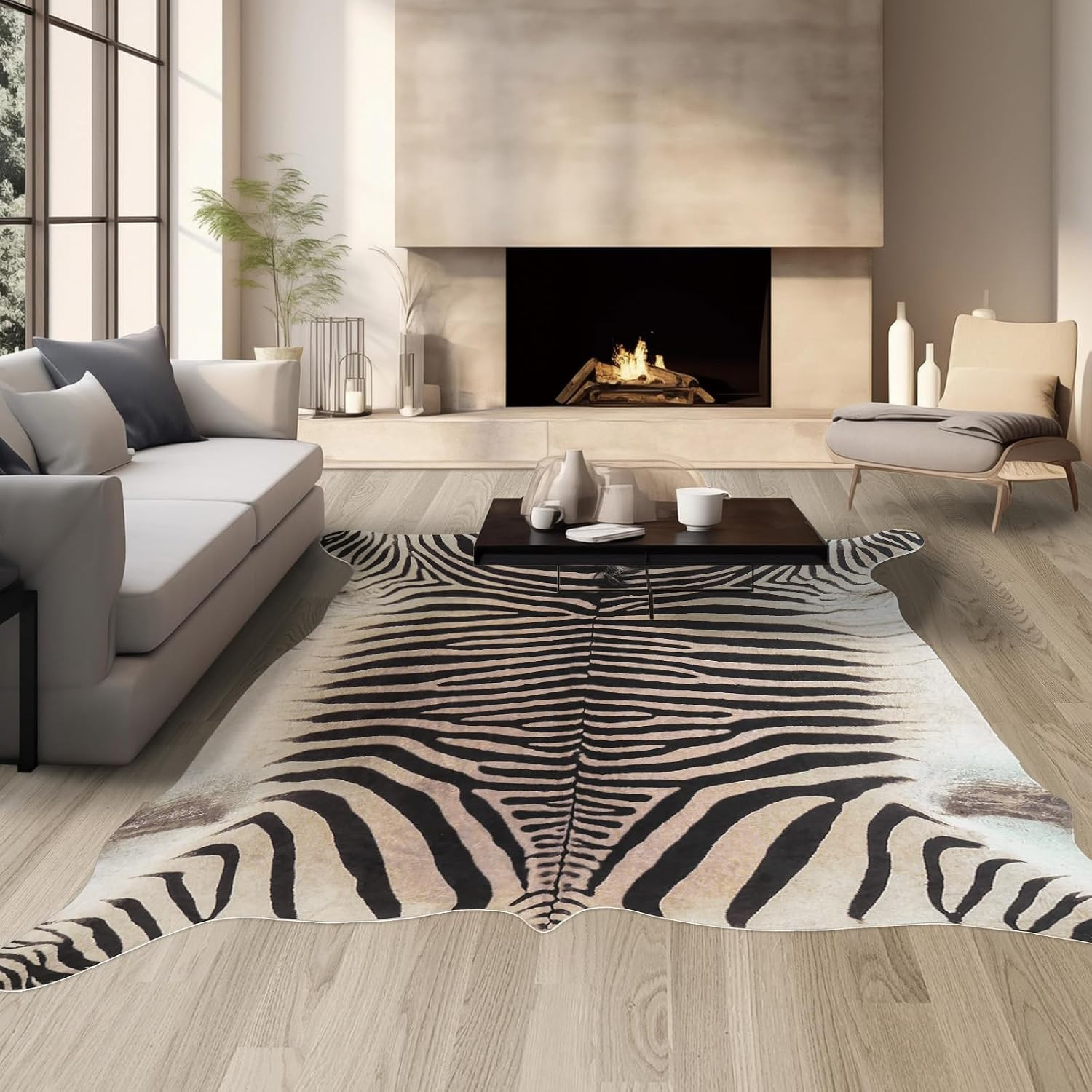 Large Zebra Print Rug 10×8 Ft Beige Brown Washable Area Rug Western Decor