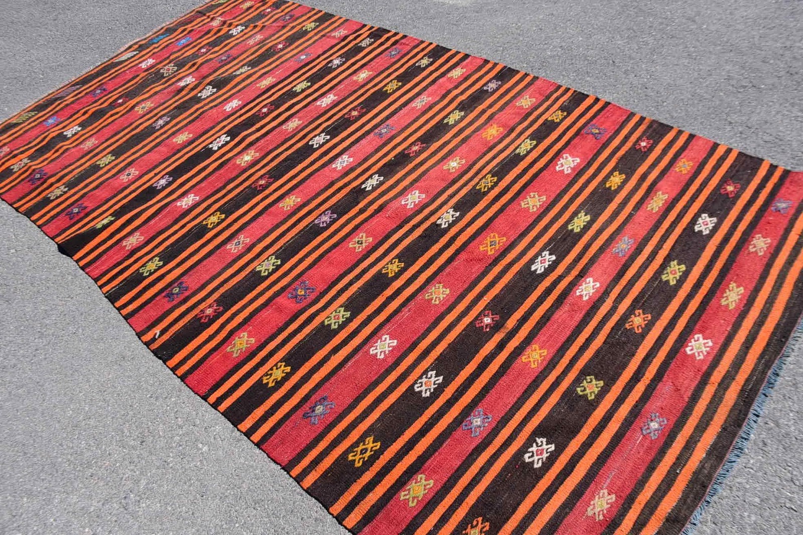 Turkish Vintage Rug, 5,1×9,6 ft Large Rug, Red Kilim Bordered Rug