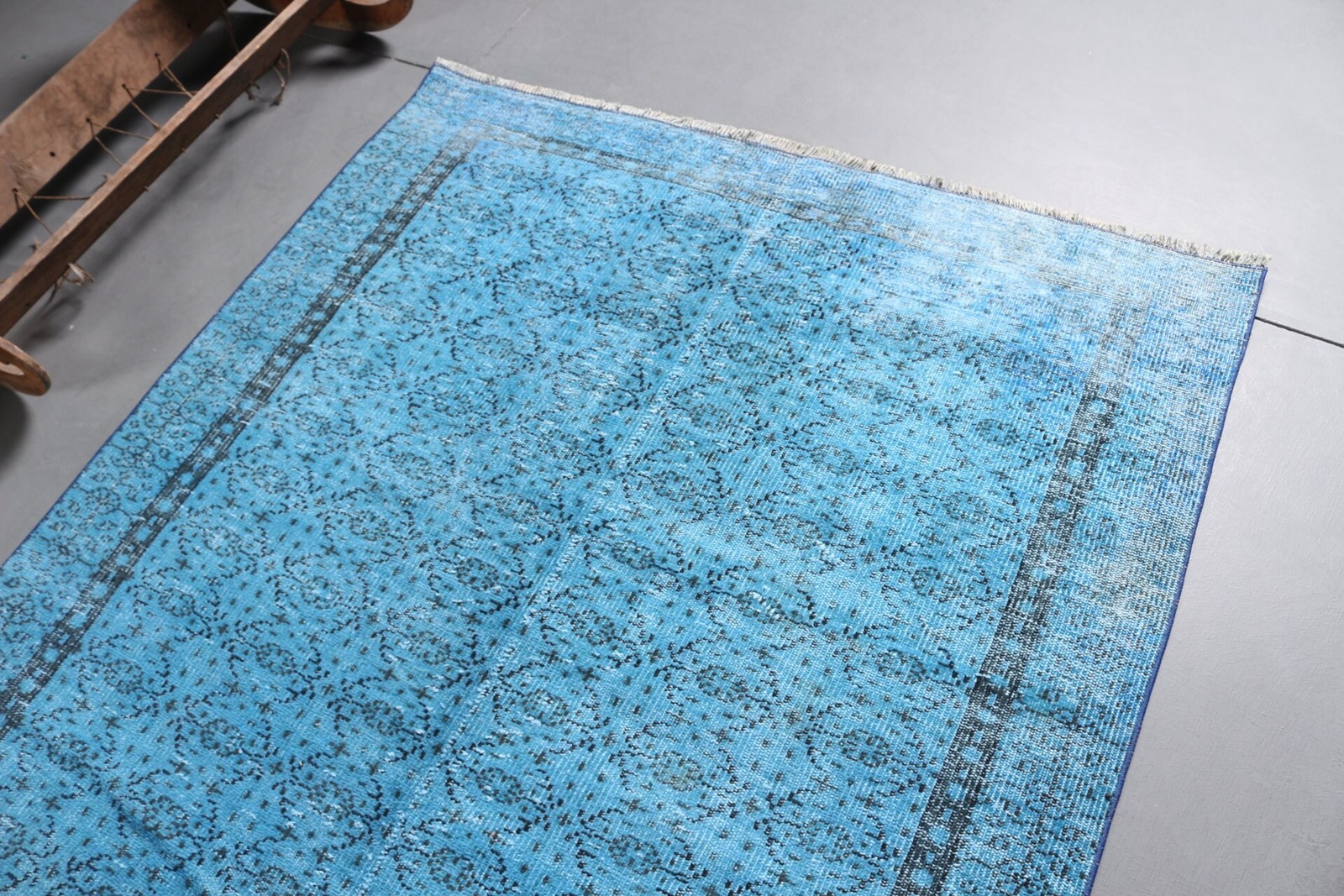 4,9×8,9 ft Rug, Vintage Turkish Rug, Blue Wool Rug