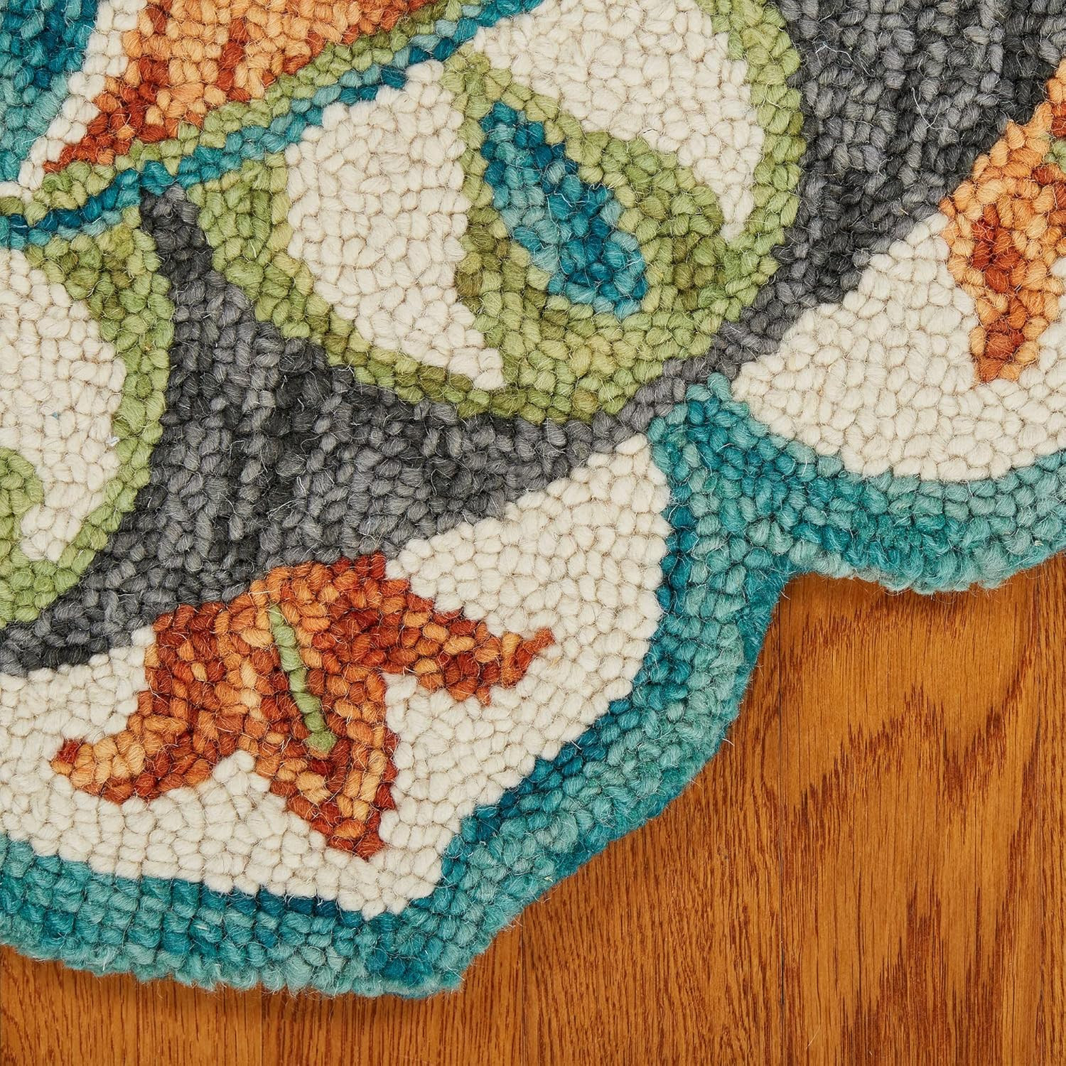LR Home 4Ft Round Wool Area Rug – Modern Farmhouse Boho Decor in Rust/Teal