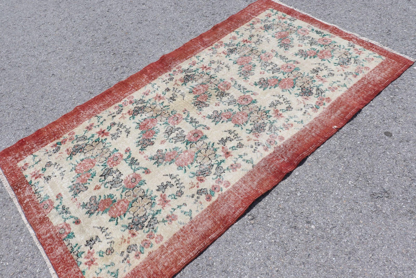 3,7×6,8 ft Vintage Area Rug, Turkish Red Camouflage Rug