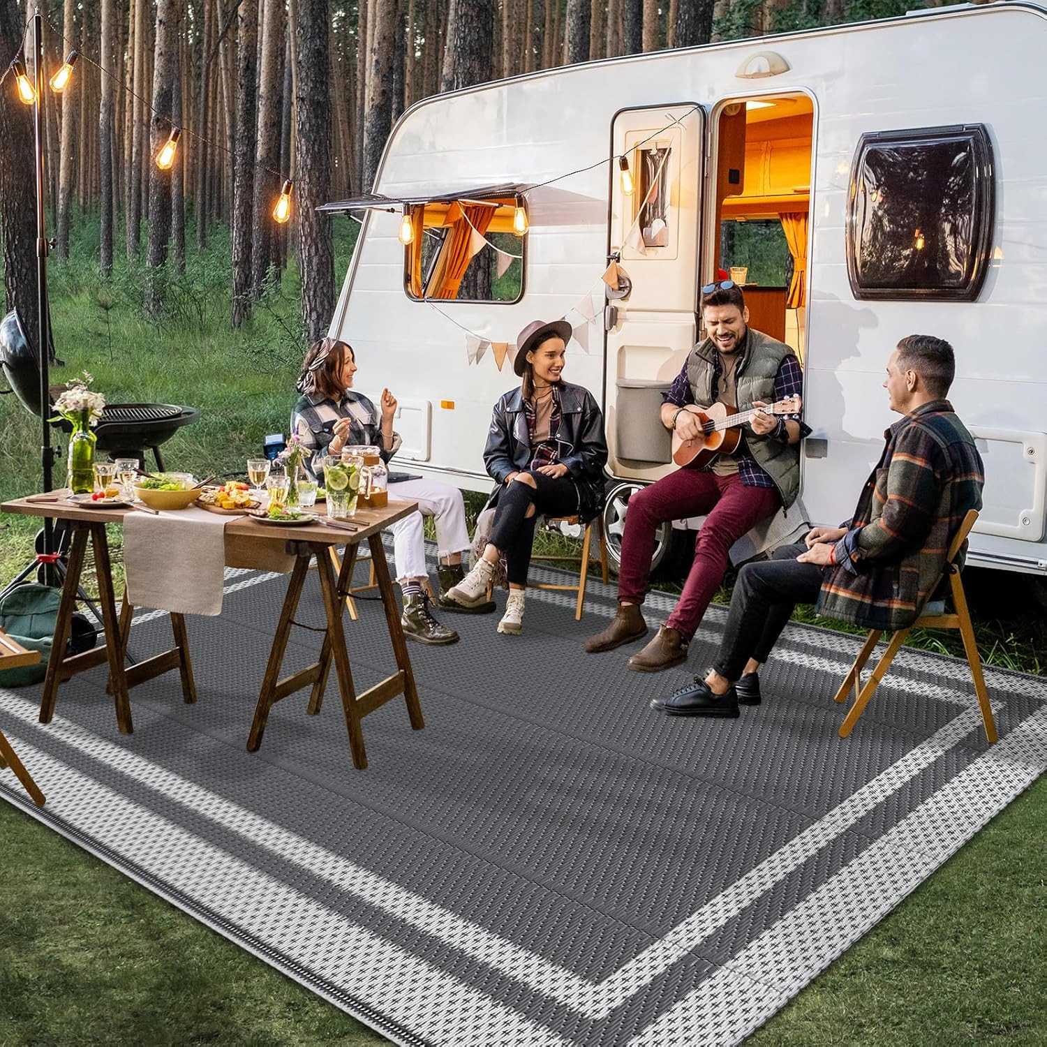 Outdoor Rug Reversible Portable Plastic Straw Camping Rugs for outside Rv,Large