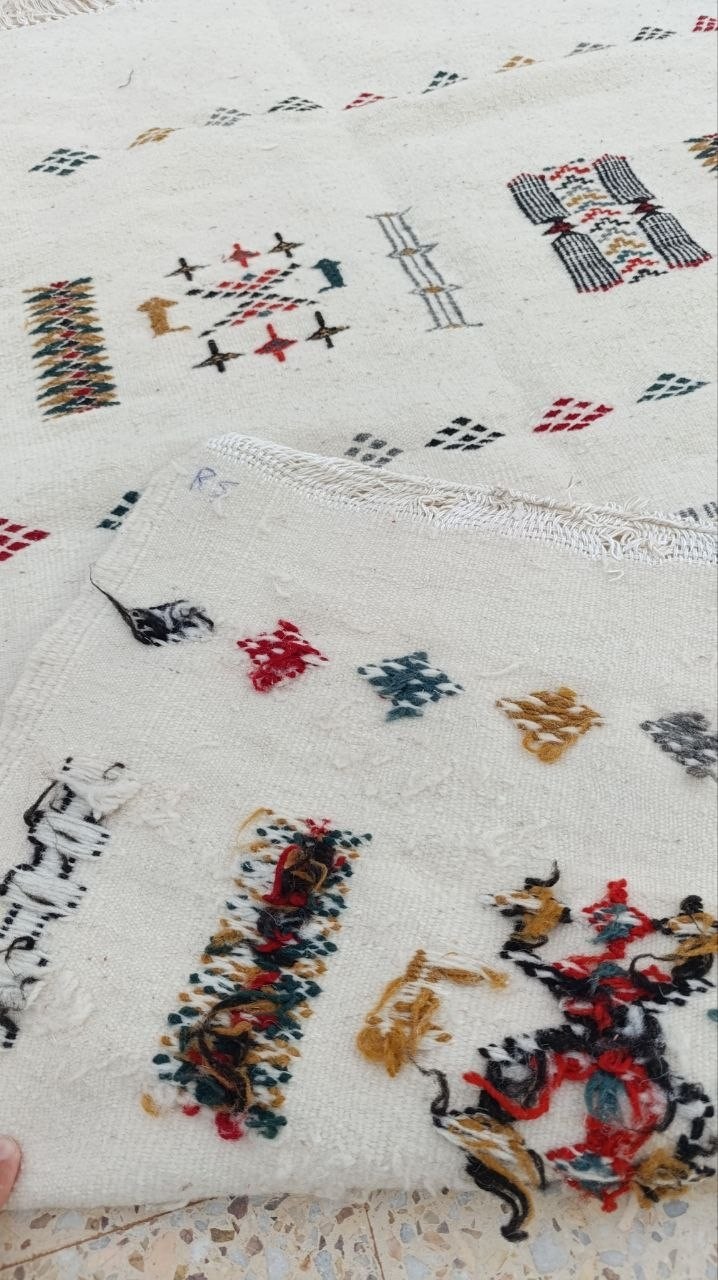 Vintage Algerian Berber Sahara Wool Rug Handmade Tribal Kilim Boho 63×33 in