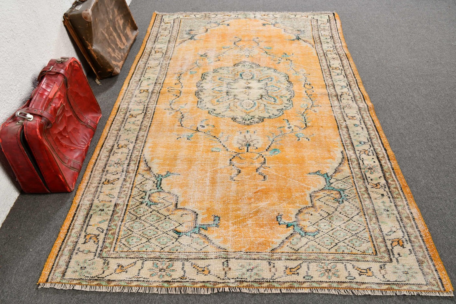 5,2×8,6 ft Vintage Rug, Turkish Large Rug, Yellow Ombré Wool Rug
