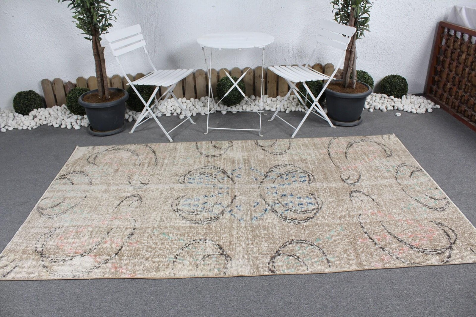 Turkish Area Rug 4,6×8,3 ft (140×252 cm), Vintage Brown Abstract Wool Rug