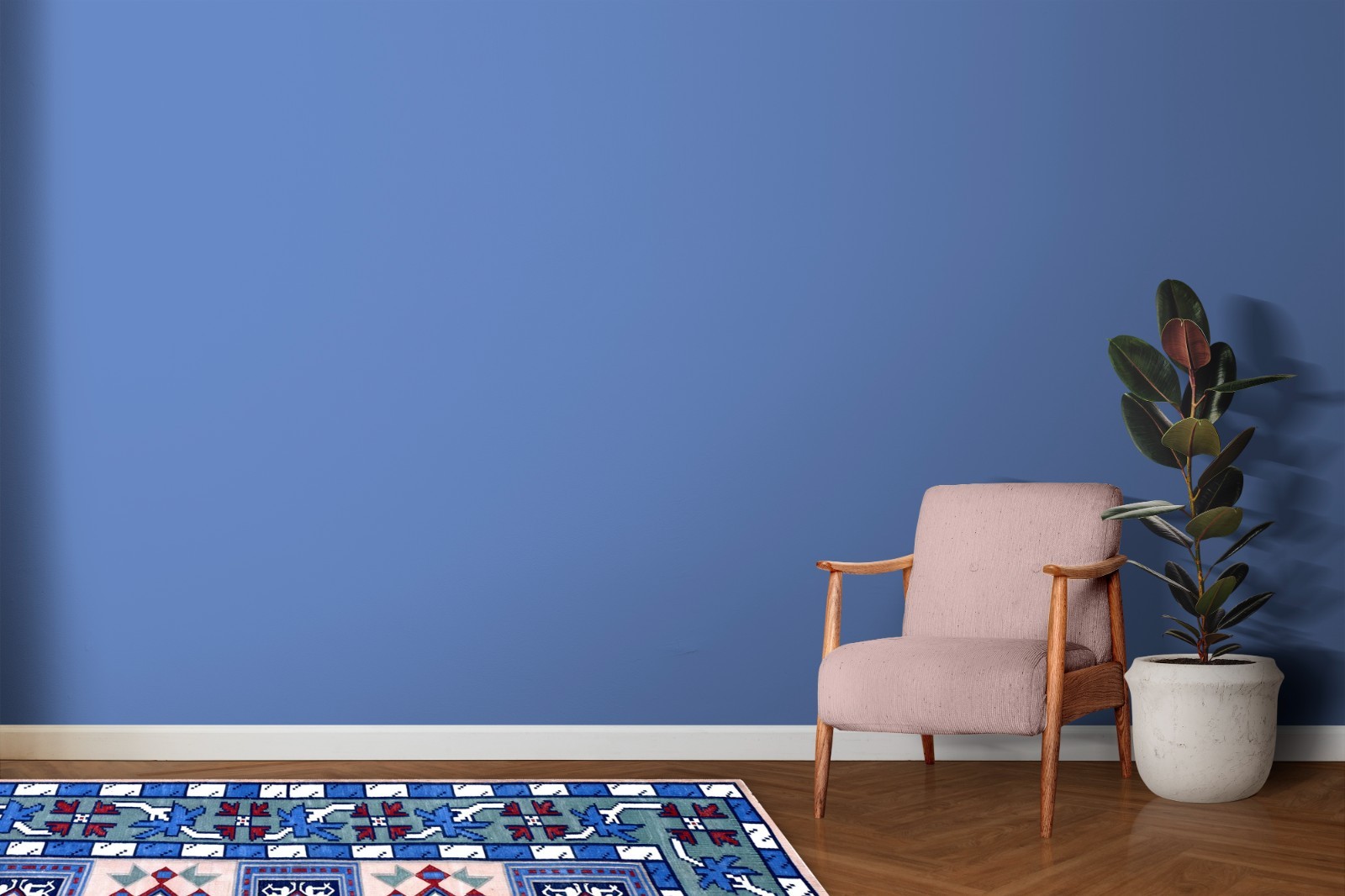 Handwoven Cotton Rug 5′ x 6’7″ Blue Tribal Geometric Dhurrie 5201