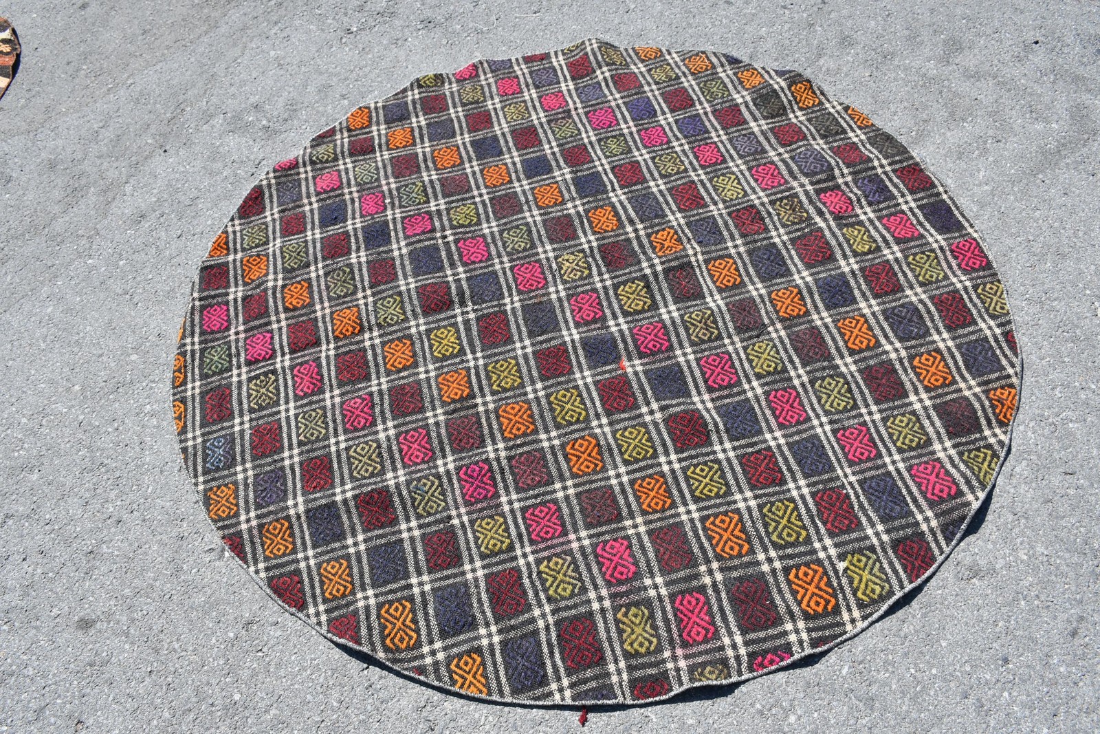 5,2×5,2 ft Turkish Rug, Vintage Round Rug, Blue Oriental Wool Rug