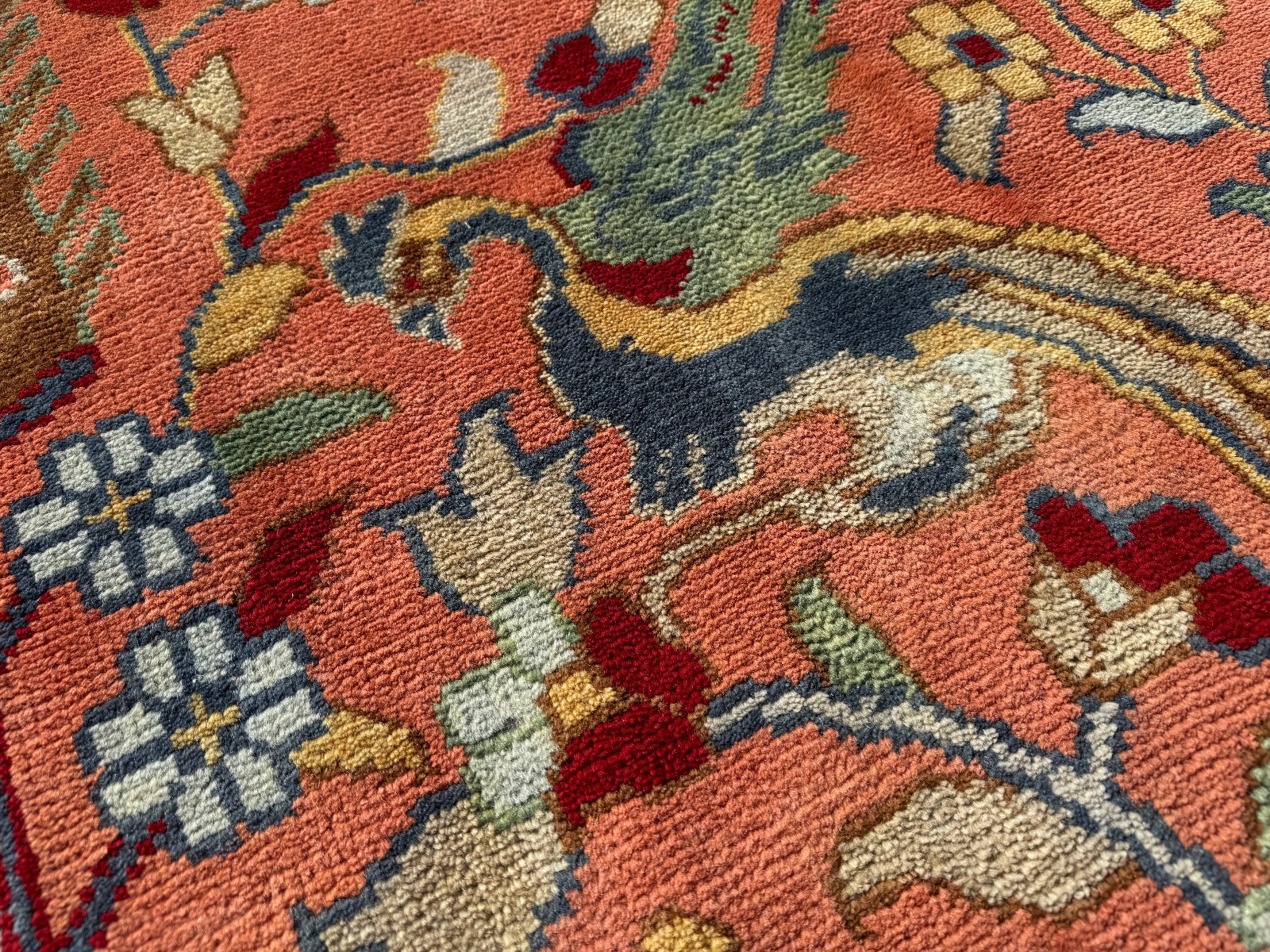 9×12 HANDMADE ORIENTAL RUG CORAL BLUE green wool hand-woven oushak new colorful